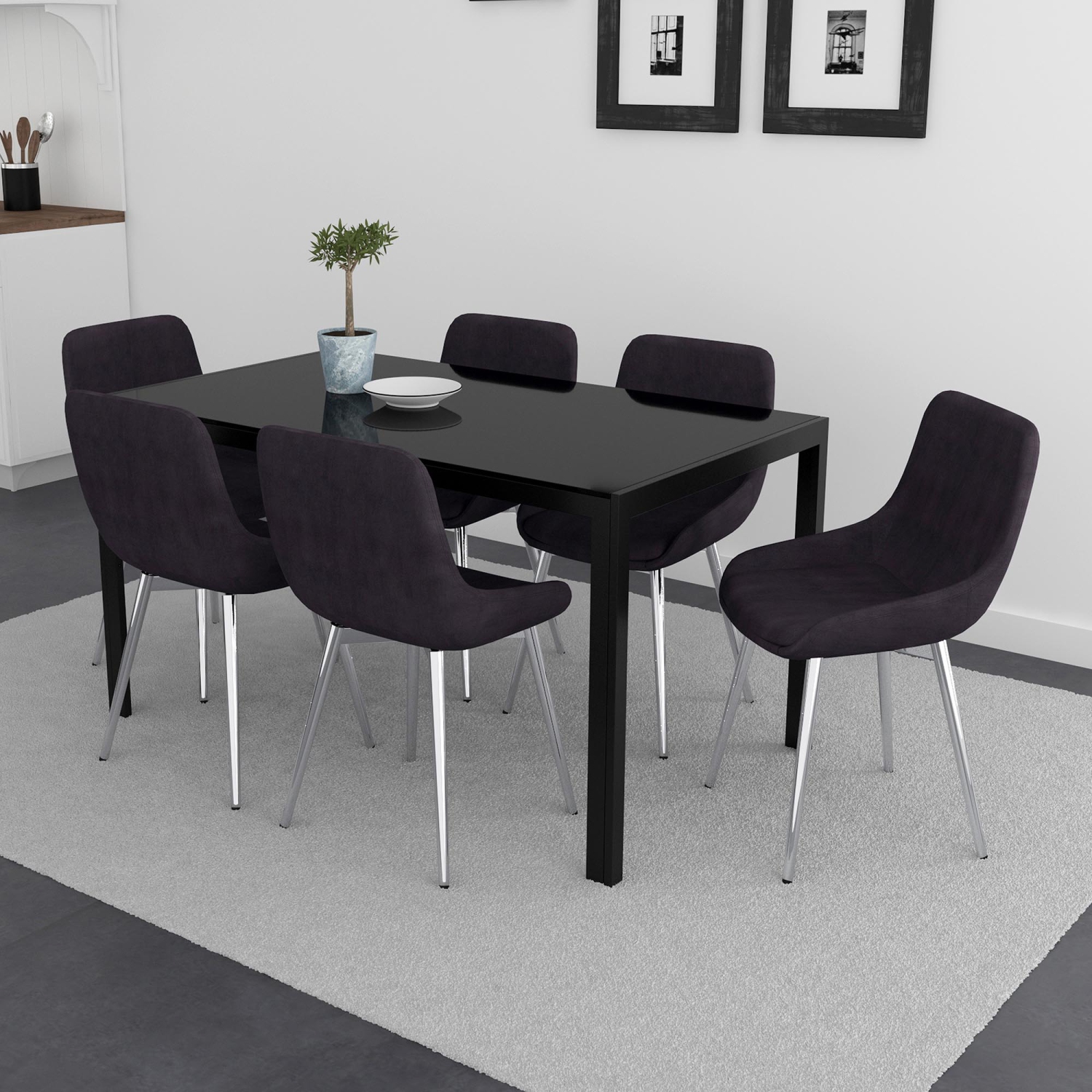 Viva Lifestyle Furiture 7PC DINING SET - BLACK TABLE/BLACK CHAIR