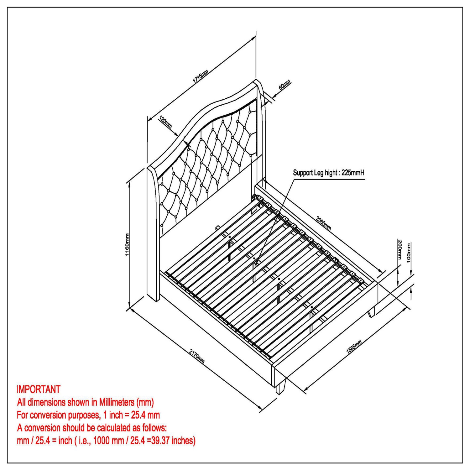 Viva Lifestyle Furiture 60" QUEEN PLATFORM BED - IVORY