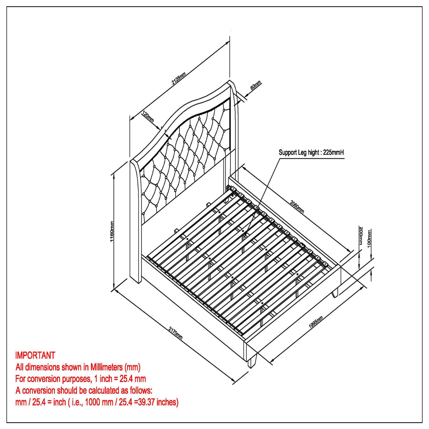Viva Lifestyle Furiture 78" KING PLATFORM BED - IVORY