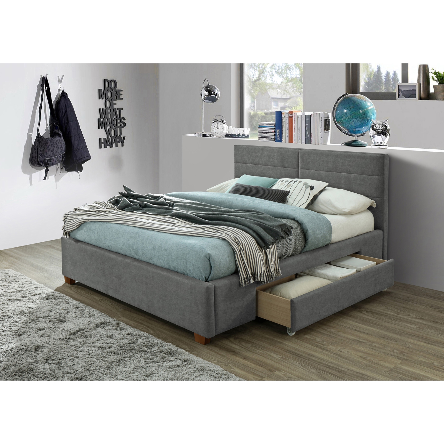 Viva Lifestyle Furiture 60" QUEEN PLATFORM BED w/DRAWERS - LIGHT GREY