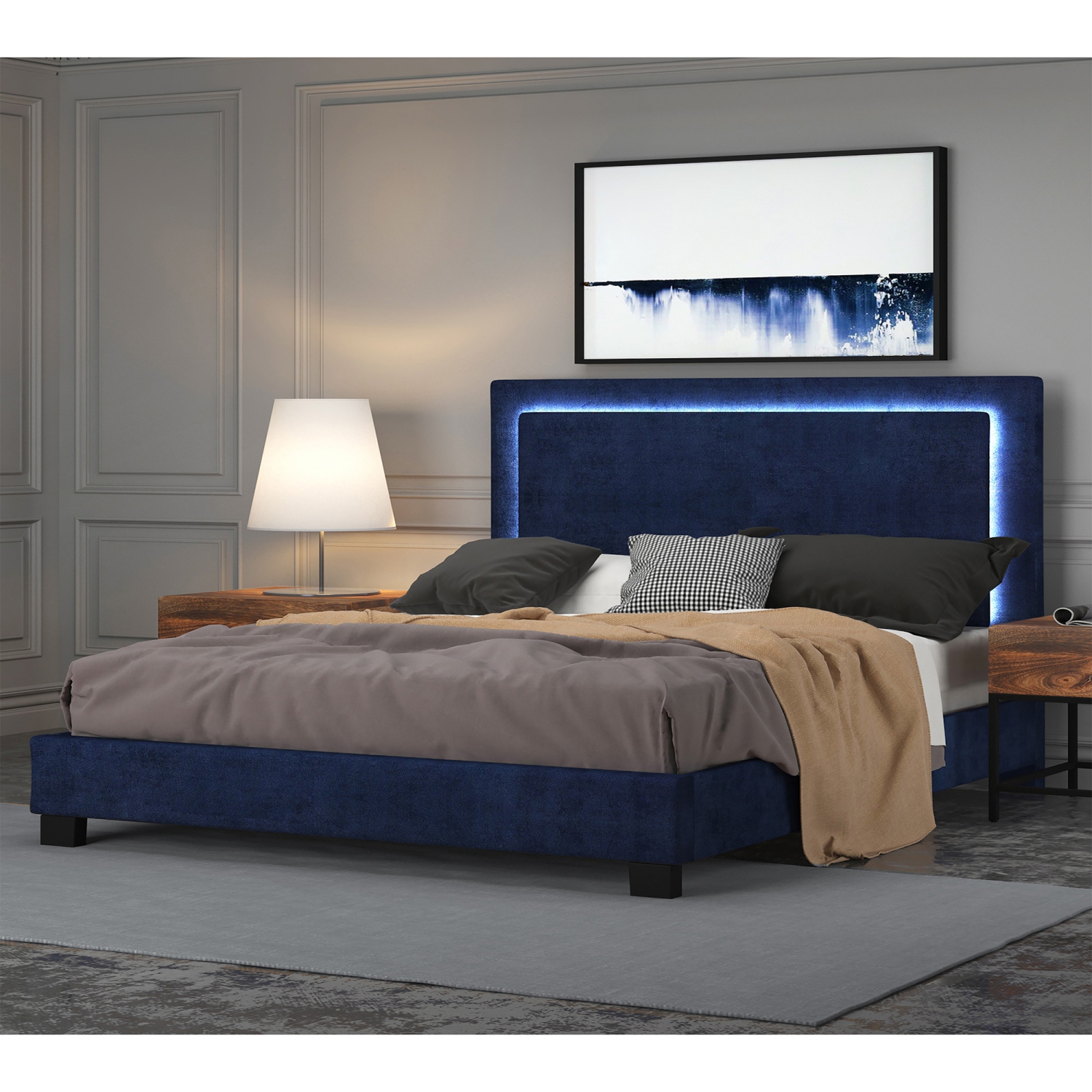 Viva Lifestyle Furiture 78" KING PLATFORM BED w/LIGHT - BLUE