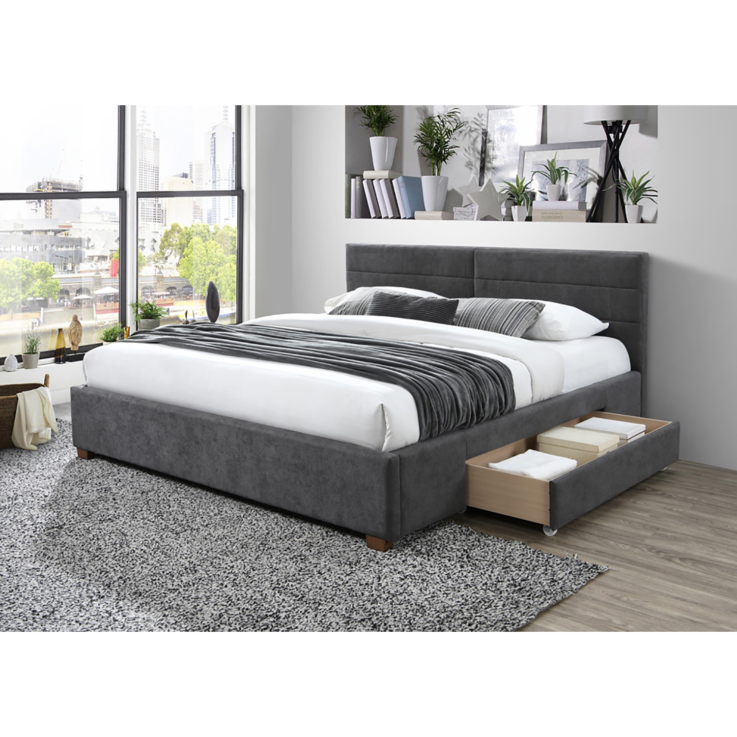 Viva Lifestyle Furiture 78" KING PLATFORM BED W/DRAWERS - CHARCOAL
