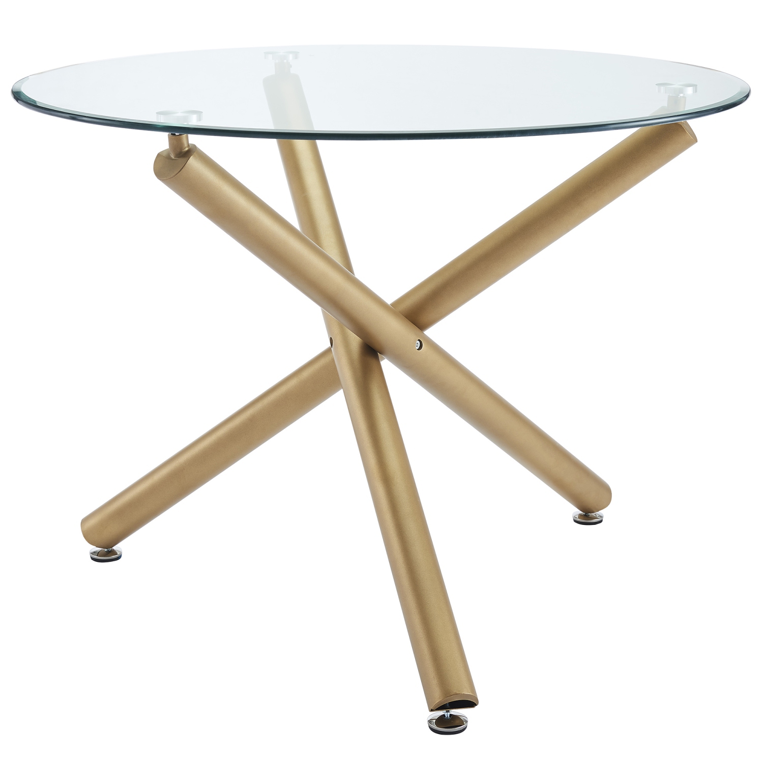 Viva Lifestyle Furniture Round Dining Table W Contemporary Design | 10mm Clear, Tempered Glass Top W Golden Metal legs | Crossover Design Provides Sturdy Support | 40*40*29 inch