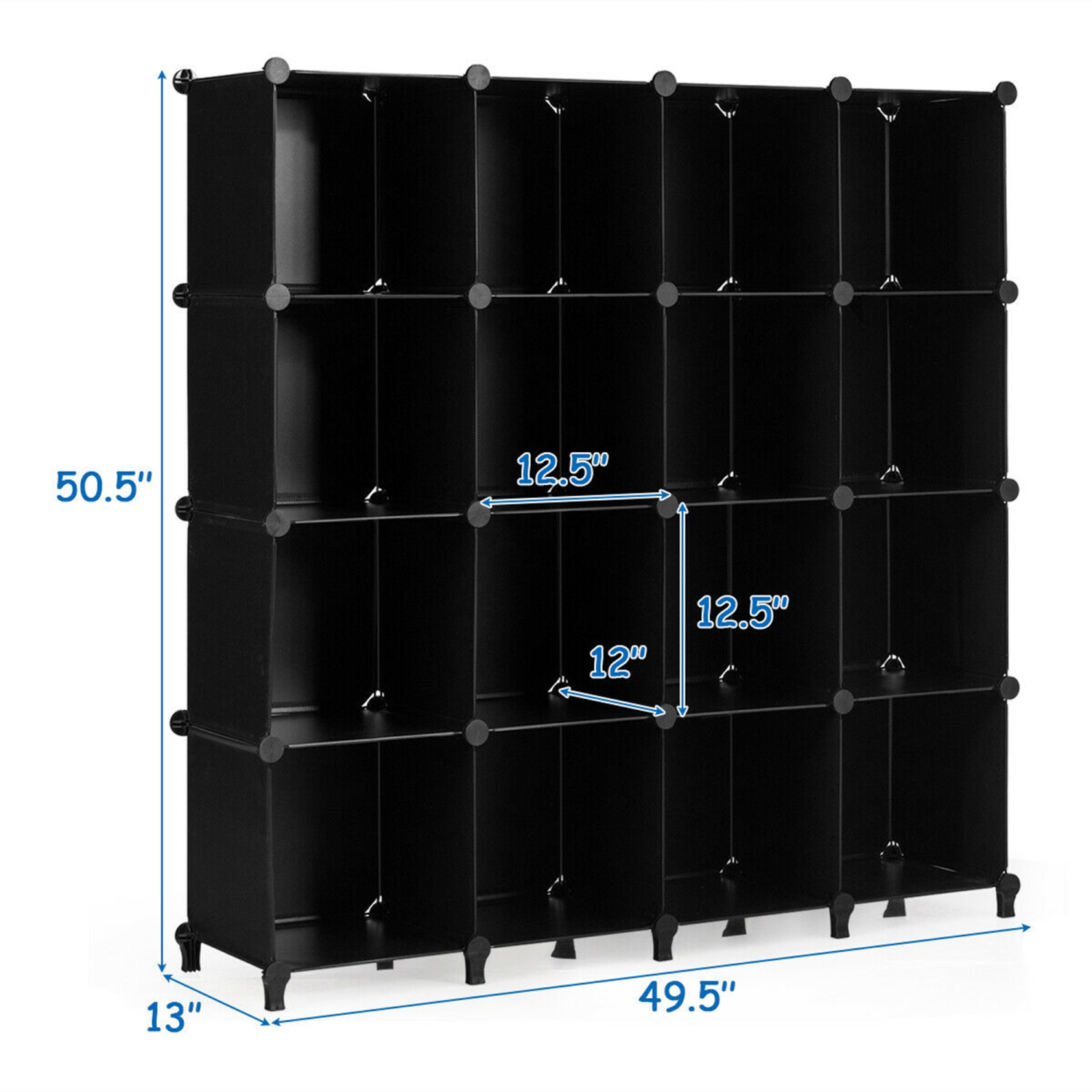 Gymax 16 Cube Storage Organizer Plastic Organizer Units 49.5'' X 13'' X 50.5'' Black
