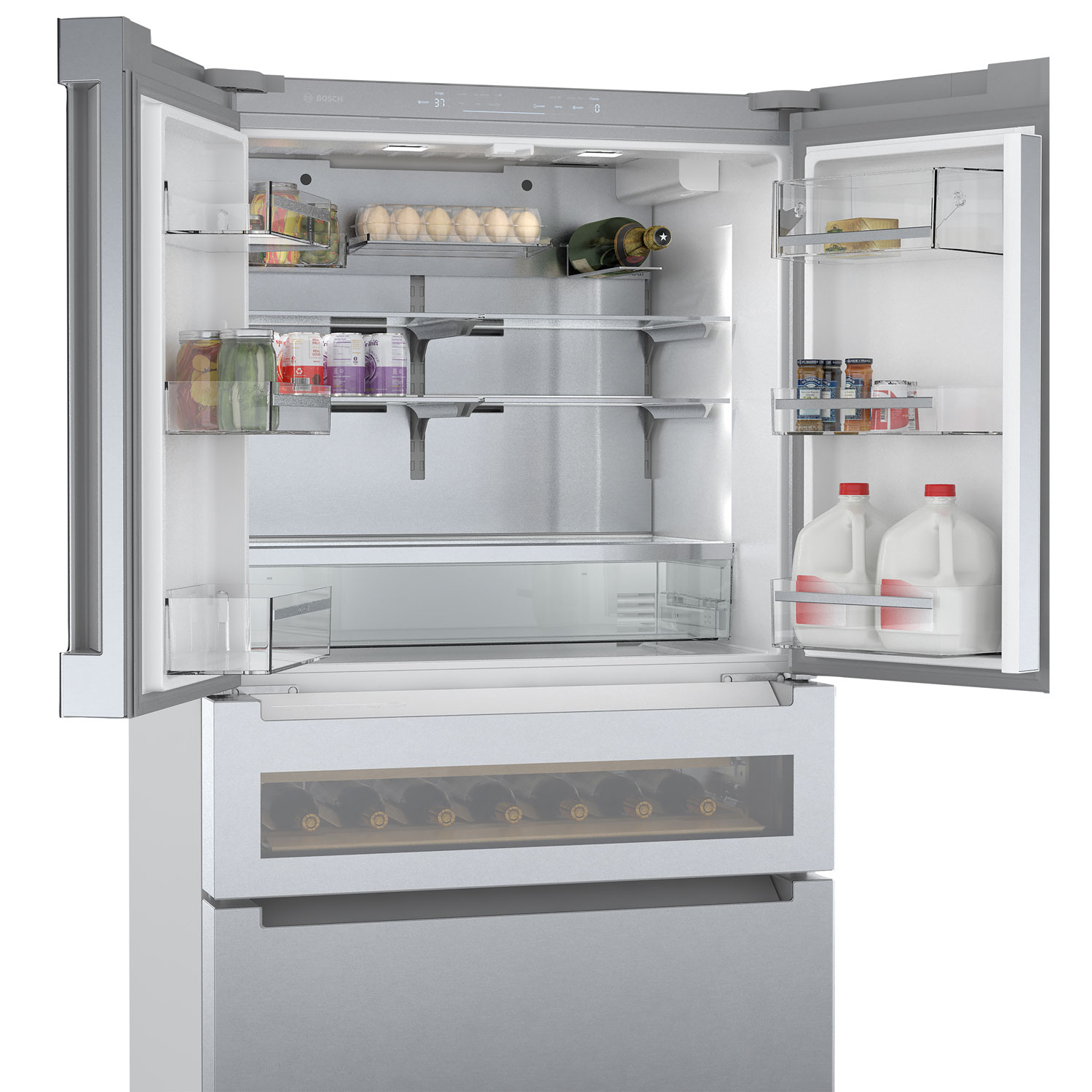 Réfrigérateur à deux portes 21,2 pi³ 36 po avec distributeur de glace de Bosch - Inox