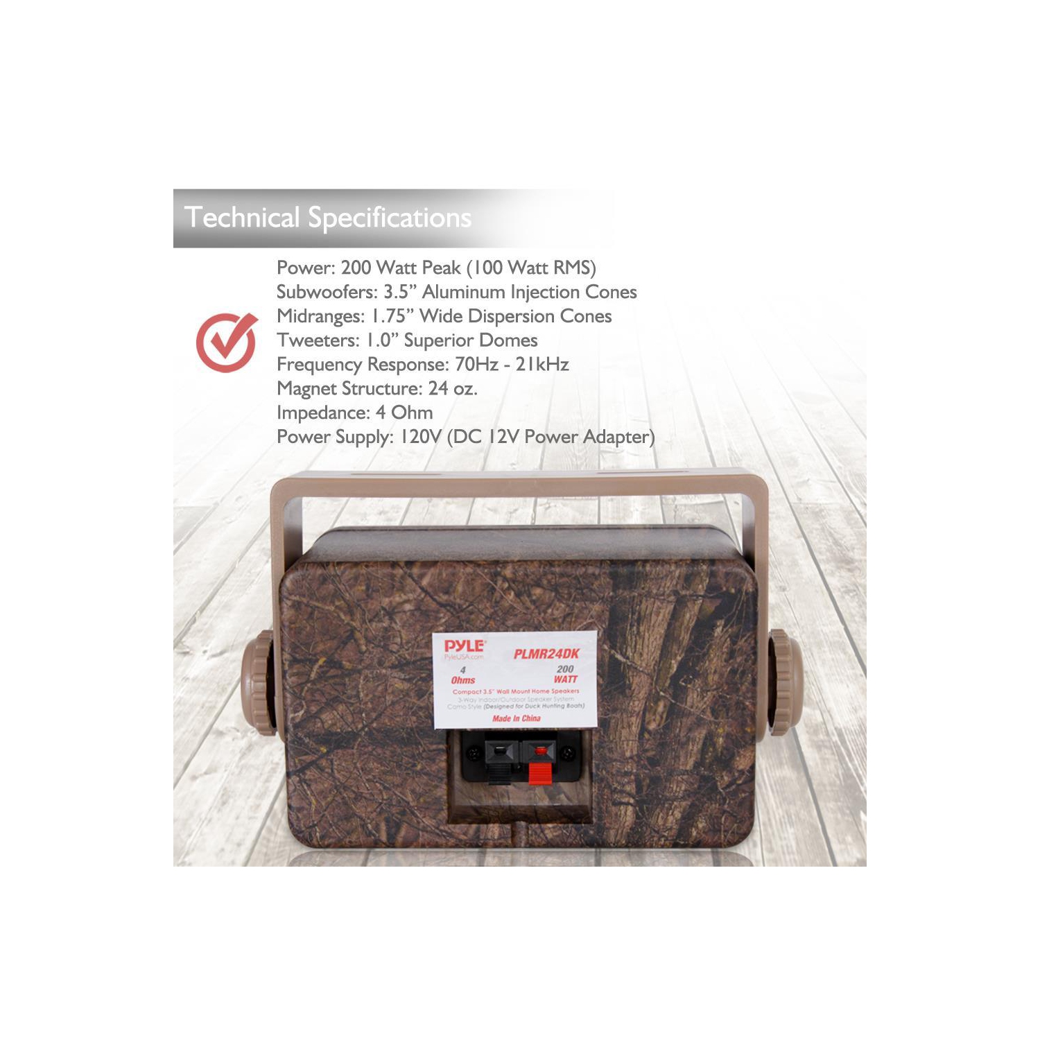 Pyle Pair of 3.5" Wall Home Speakers, 3-Way System - Camo