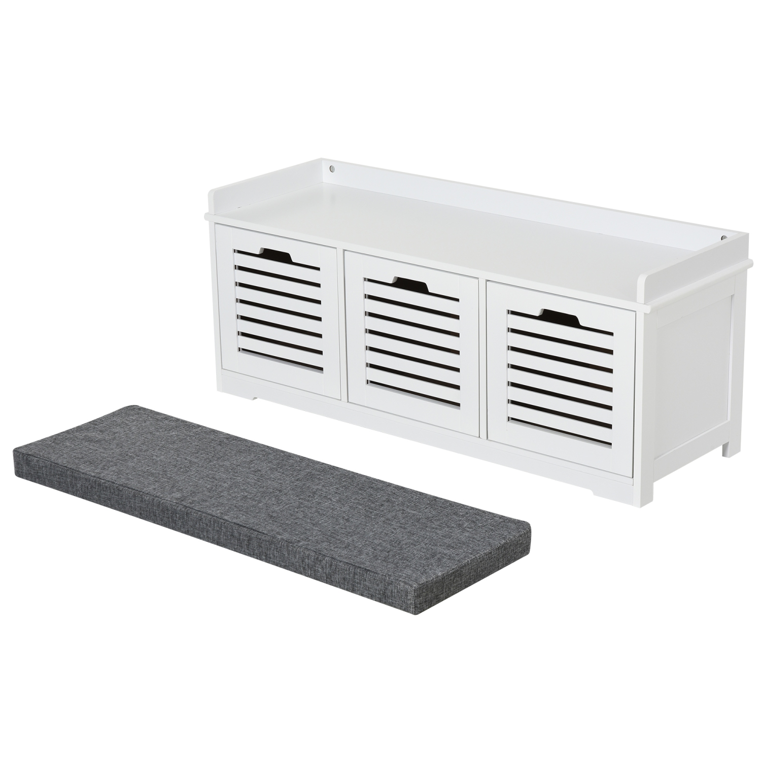 HOMCOM Shoe Bench, Entryway Bench with 3 Drawers and Padded Cushion for Living Room Entryway, White