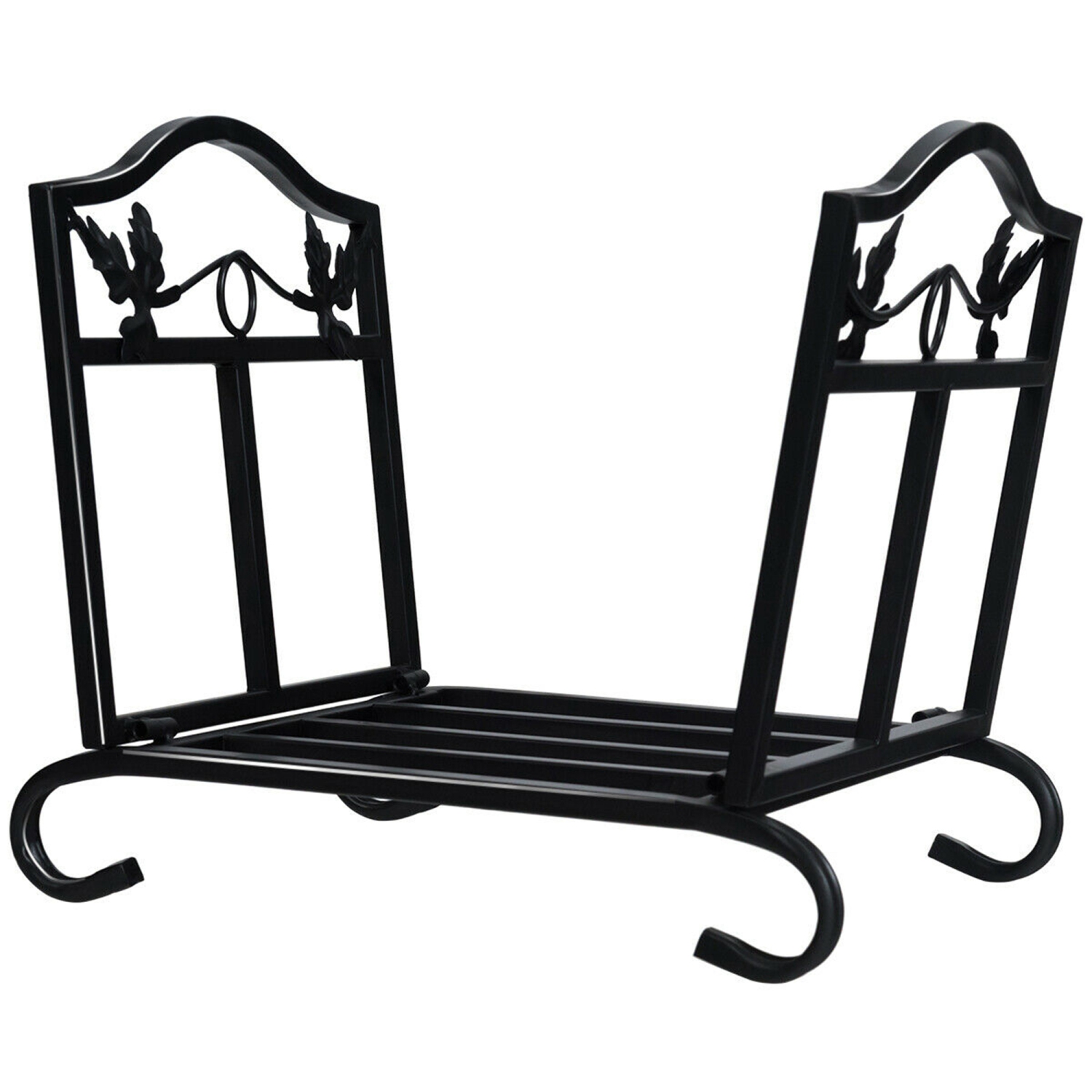 Gymax Foldable Firewood Log Rack Steel Wood Storage Holder for Fireplace Black