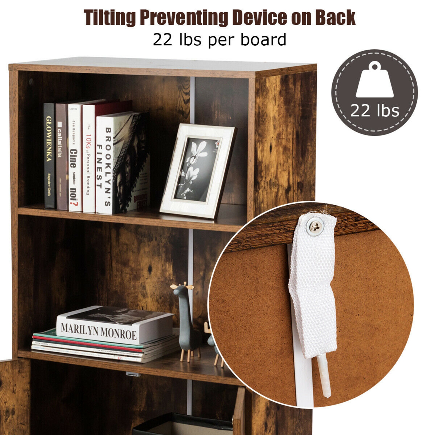 Gymax 2-Tier Retro Bookcase Bookshelf w/3 Compartment&2 Doors Industrial Cabinet