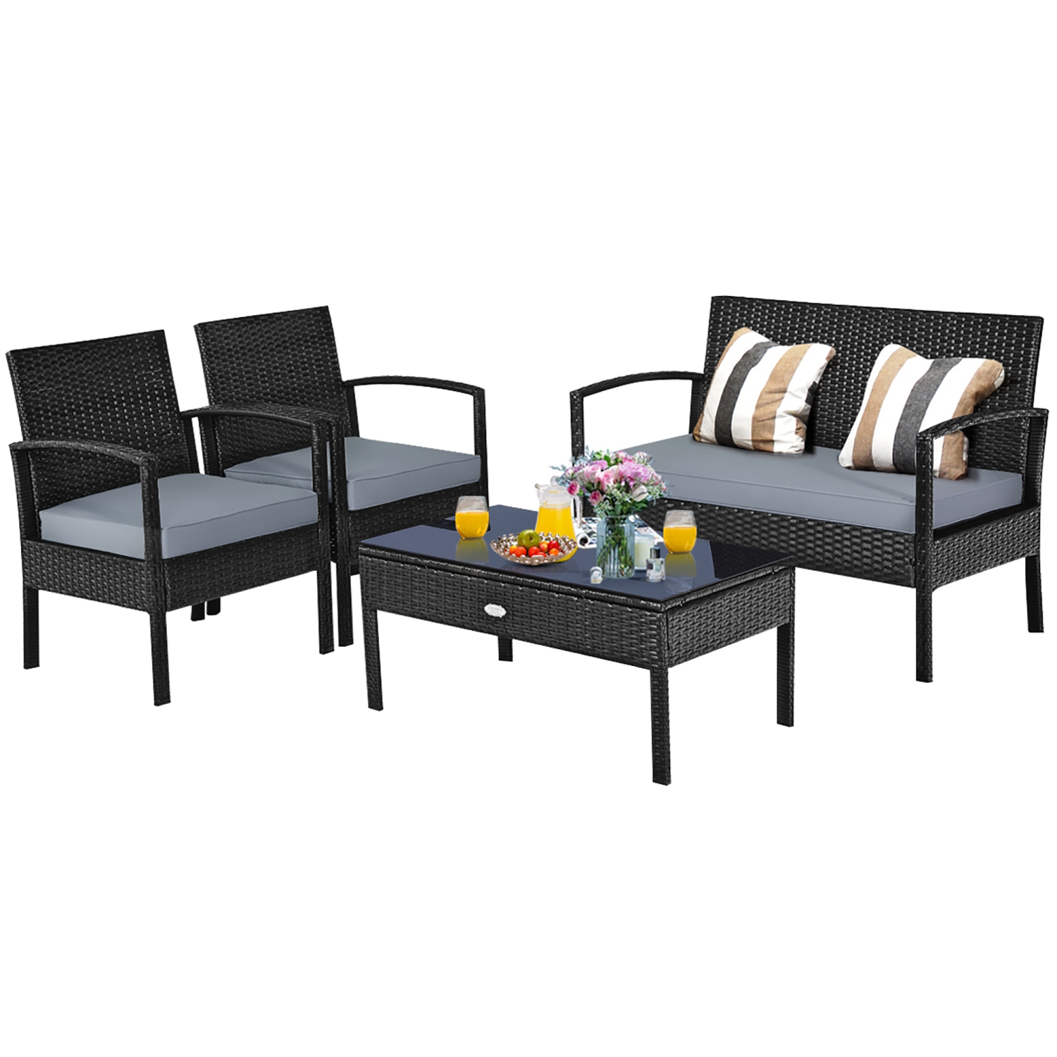 8PCS Ensemble de mobilier de patio en rotin Causeuse fauteuil Accoudoir Jardin Costway