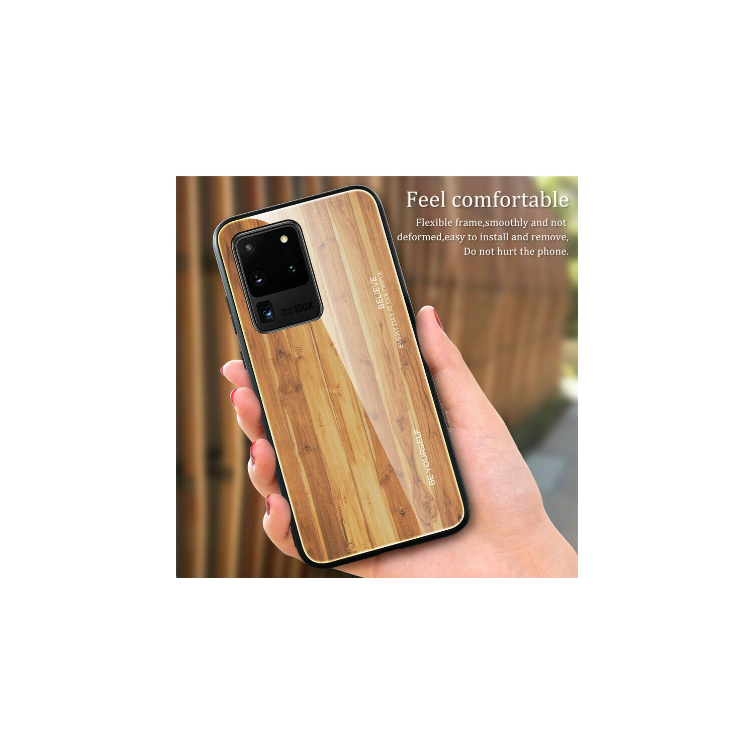 Tempered Glass Case Wood Grain Anti-Scratch Soft TPU Bumper Shockproof Cover for SAMSUNG Galaxy S20 ULTRA