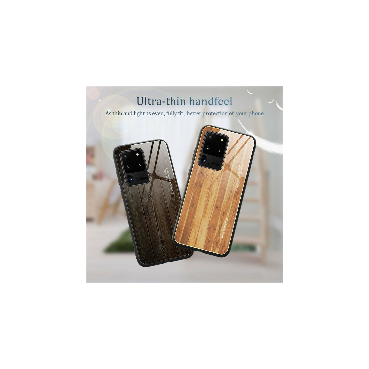 Tempered Glass Case Wood Grain Anti-Scratch Soft TPU Bumper Shockproof Cover for SAMSUNG Galaxy S20 PLUS