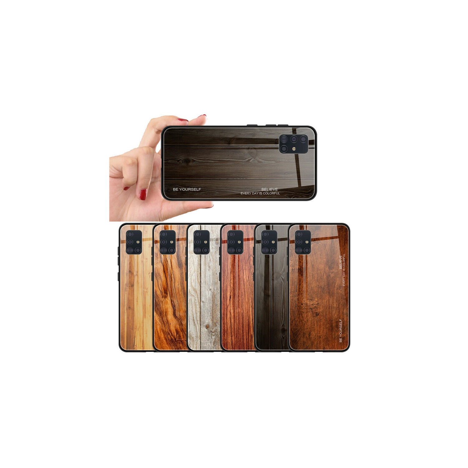 Tempered Glass Case Wood Grain Anti-Scratch Soft TPU Bumper Shockproof Cover for SAMSUNG Galaxy S20