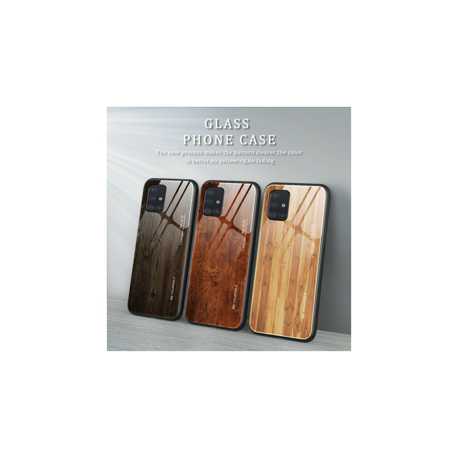 Coque en verre trempé Grain de bois de protection étui pour Samsung Galaxy S20