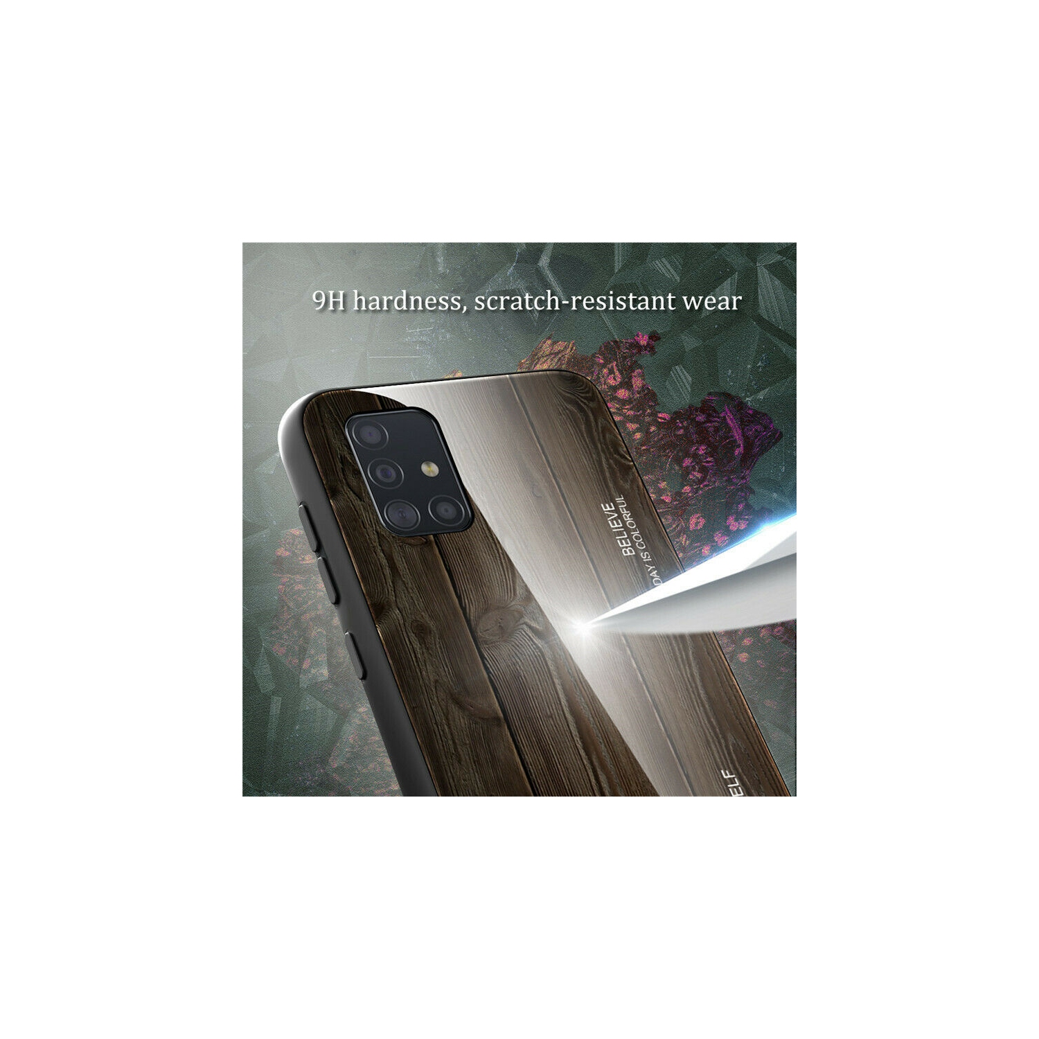 Coque en verre trempé Grain de bois de protection étui pour Samsung Galaxy S20