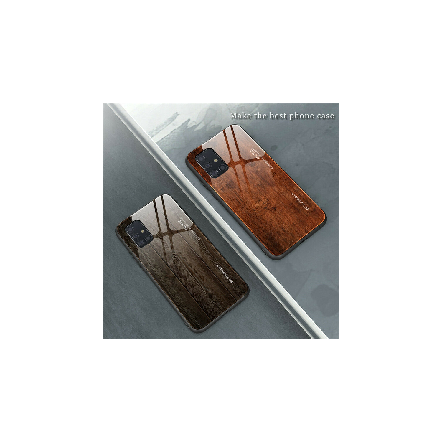 Coque en verre trempé Grain de bois de protection étui pour Samsung Galaxy S20 PLUS