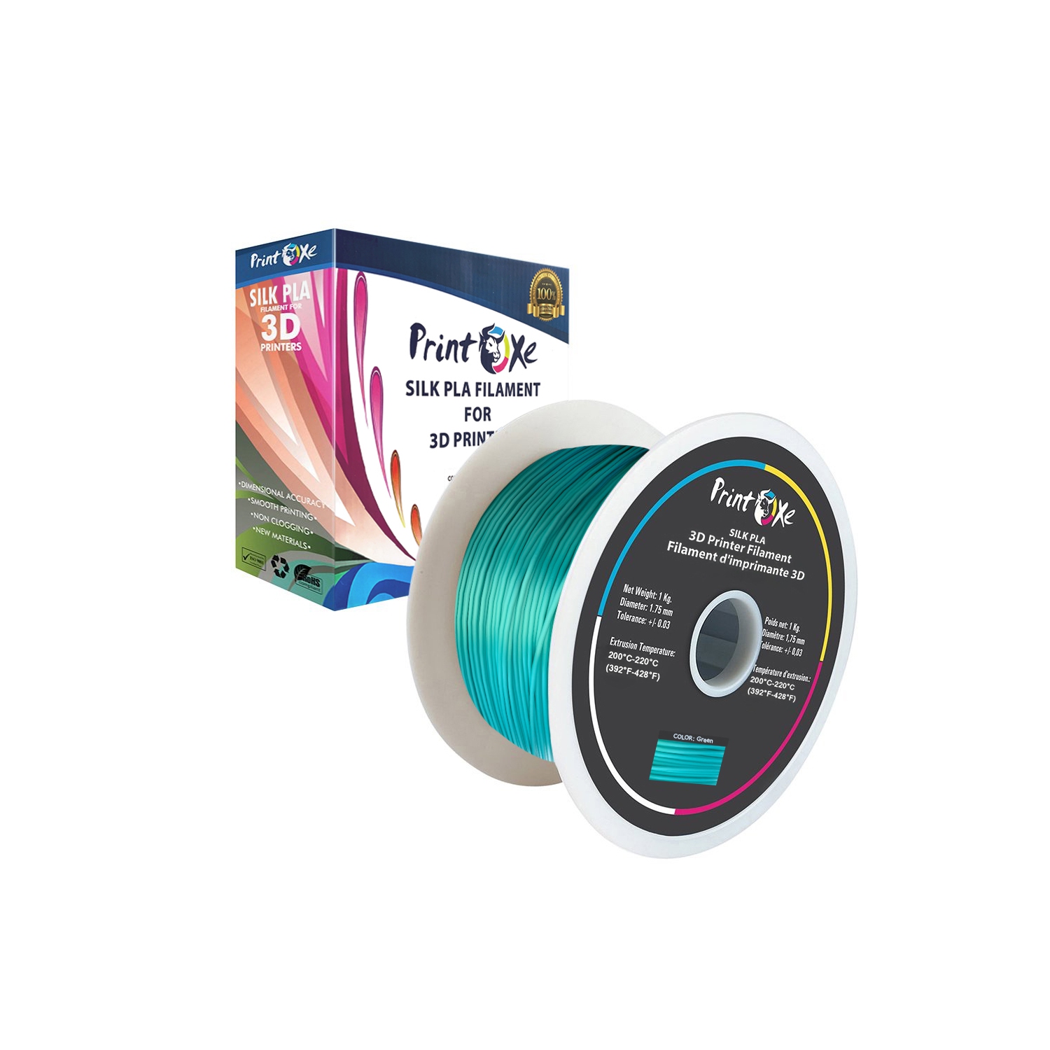 3D PLA limment LIK Filament 5 paquets de bleu Orange blanc rouge et vert couleurs 1.75 mm diamètre chacun poids 1 kg Net PRINTOXE® marque