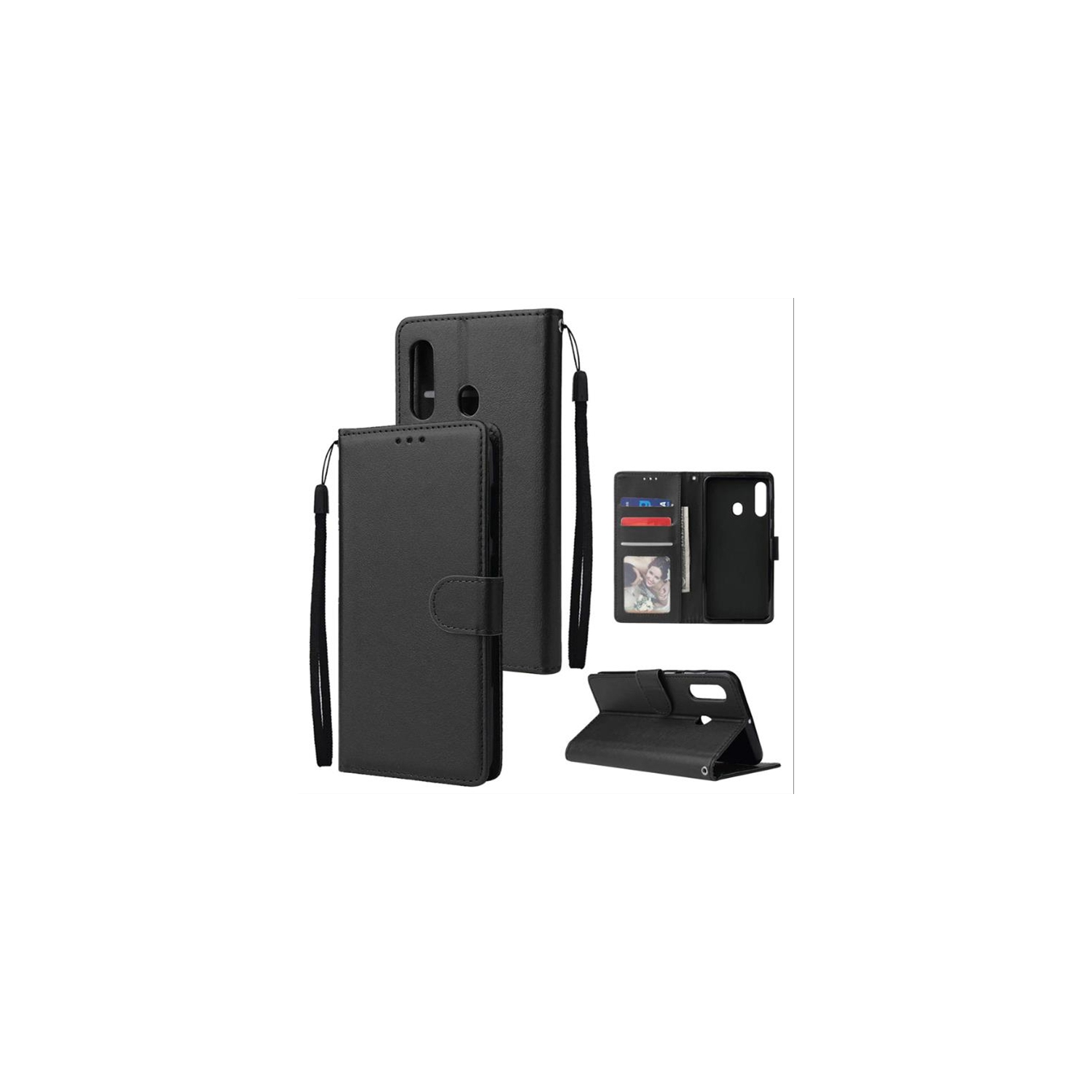 [CS] Samsung Galaxy A20s Case, Magnetic Leather Folio Wallet Flip Case Cover with Card Slot, Black