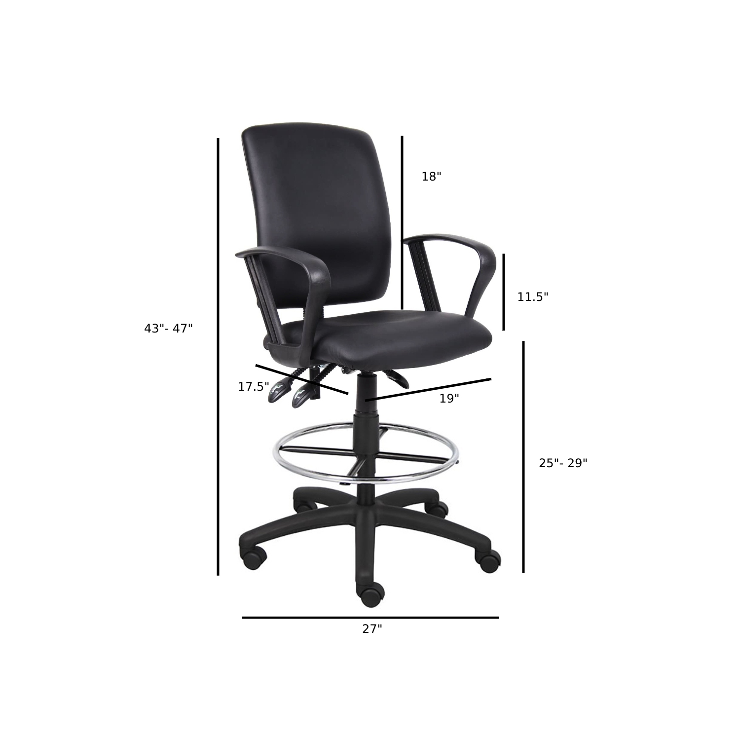 cuir multi-fonctions chaise rédaction avec bras en boucle, « ergonomique Tabouret-Noir rédaction cuirette Projet Président »