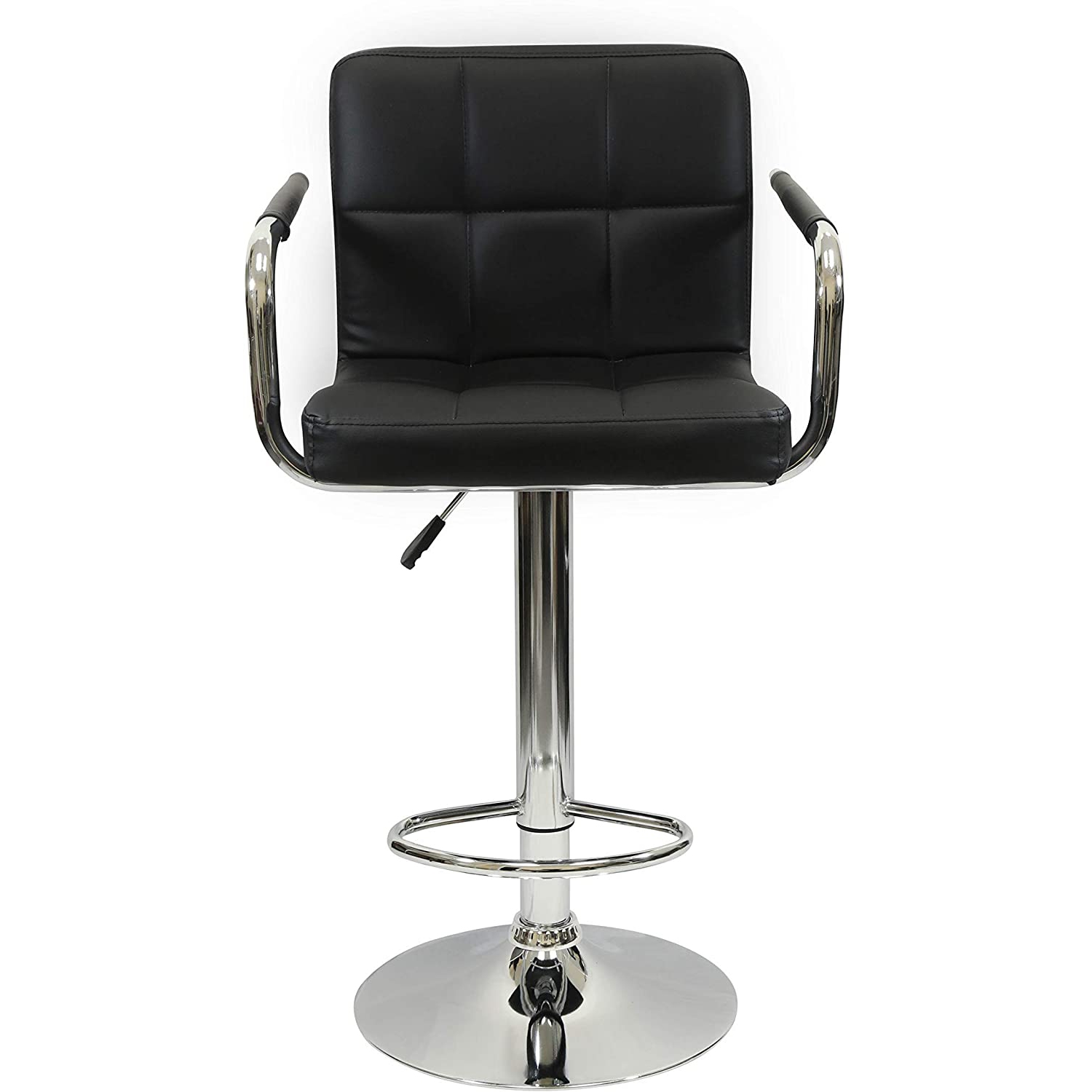 Meubles Hexagrid PU Nicer Hauteur Tabouret de bar réglable avec bras en noir - ensemble de 2