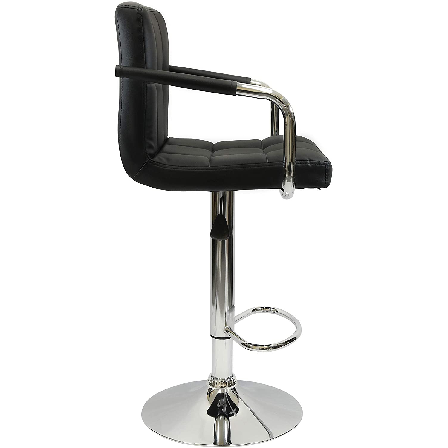 Meubles Hexagrid PU Nicer Hauteur Tabouret de bar réglable avec bras en noir - ensemble de 2