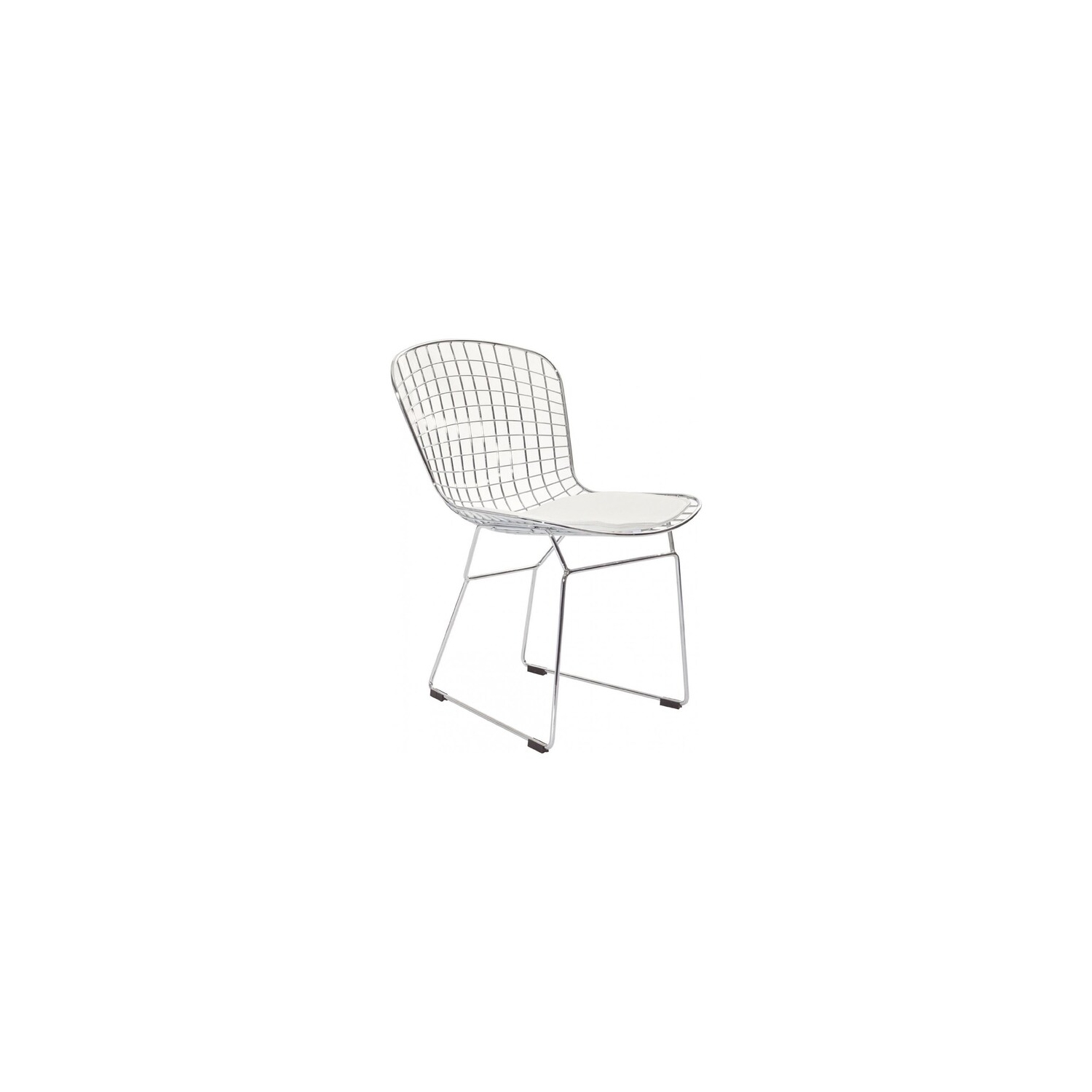 Nicer Furniture ® Set of 1 - Harry Bertoia Chromed Steel Wire Frame Side Chairs with Leatherette PU pad in White