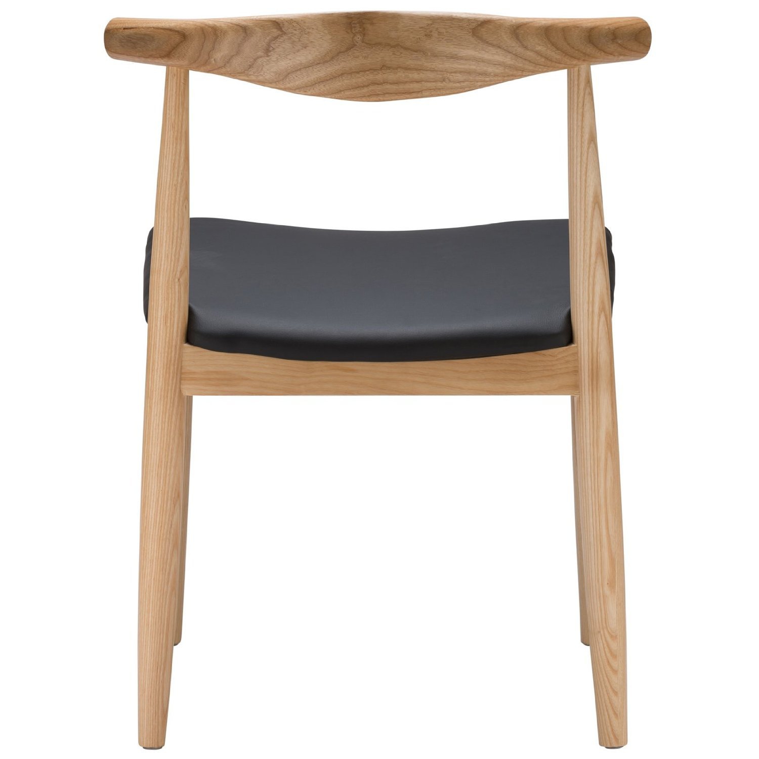 Hans Wegner Style Elbow Dining Chair, Black Leather PU Seat Cushion Natural Finish-1