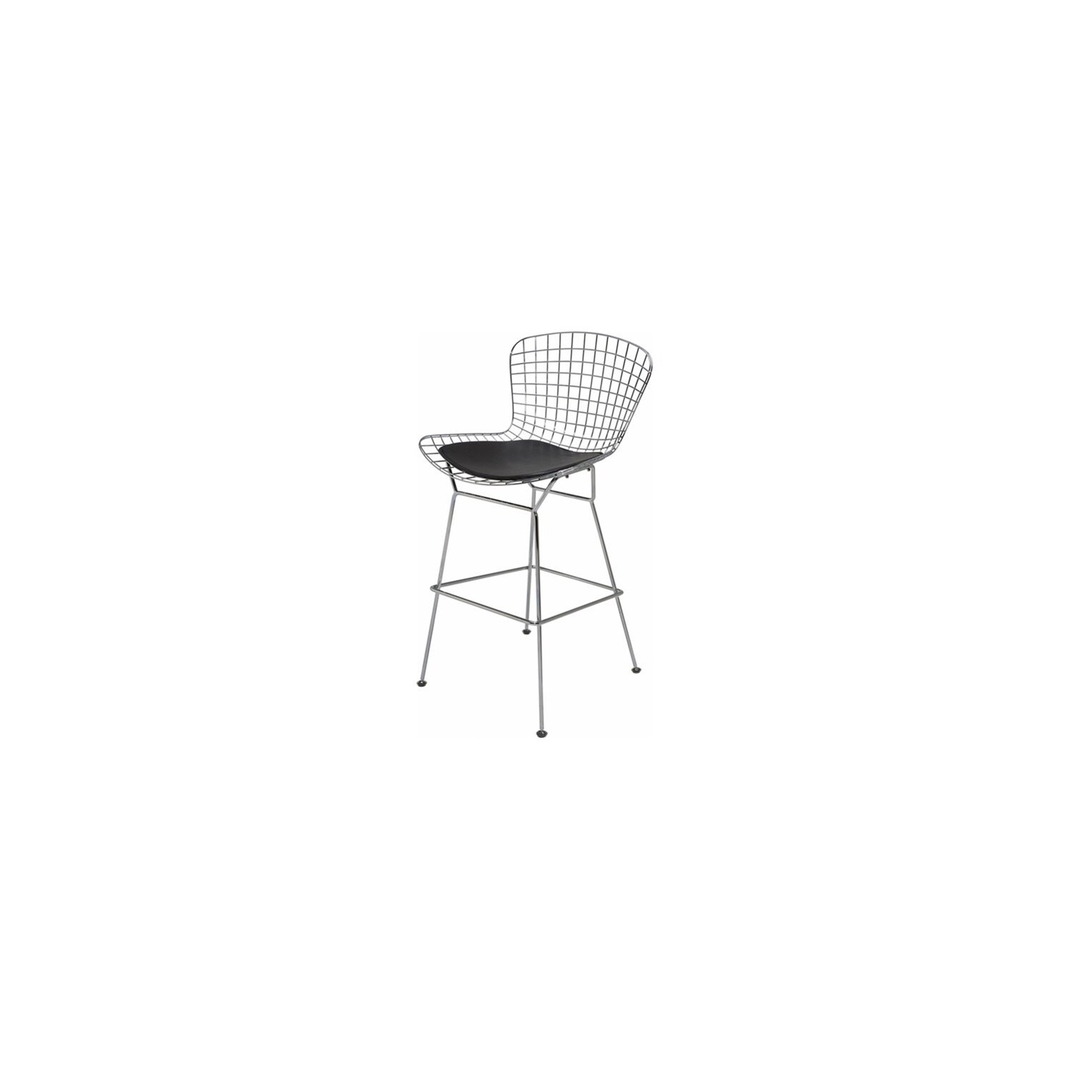 Nicer Furniture® Harry Bertoia Chromed Steel Wire Frame Counter Height Stool with Leatherette PU Pad - Set of 2