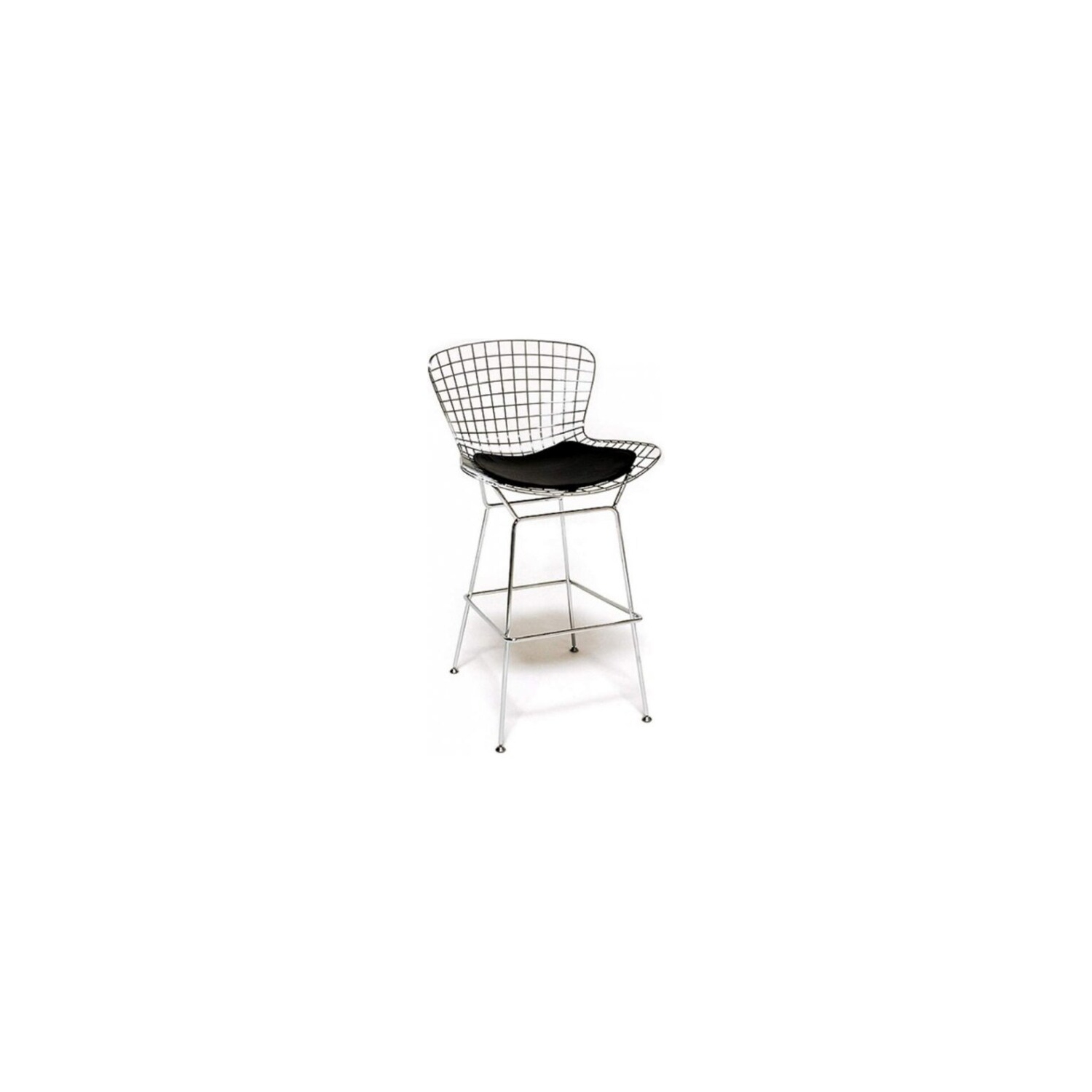 OCC 1-Harry Bertoia Chromed Steel Wire Frame Bar Height Barstool with Leatherette PU Pad