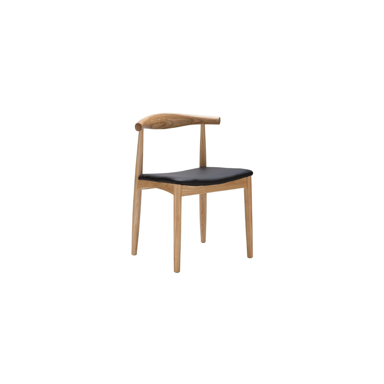 Hans Wegner Presidential Round Dining Arm Chair-Wood Frame with Black Faux Leather Seat Cushion Natural Finish