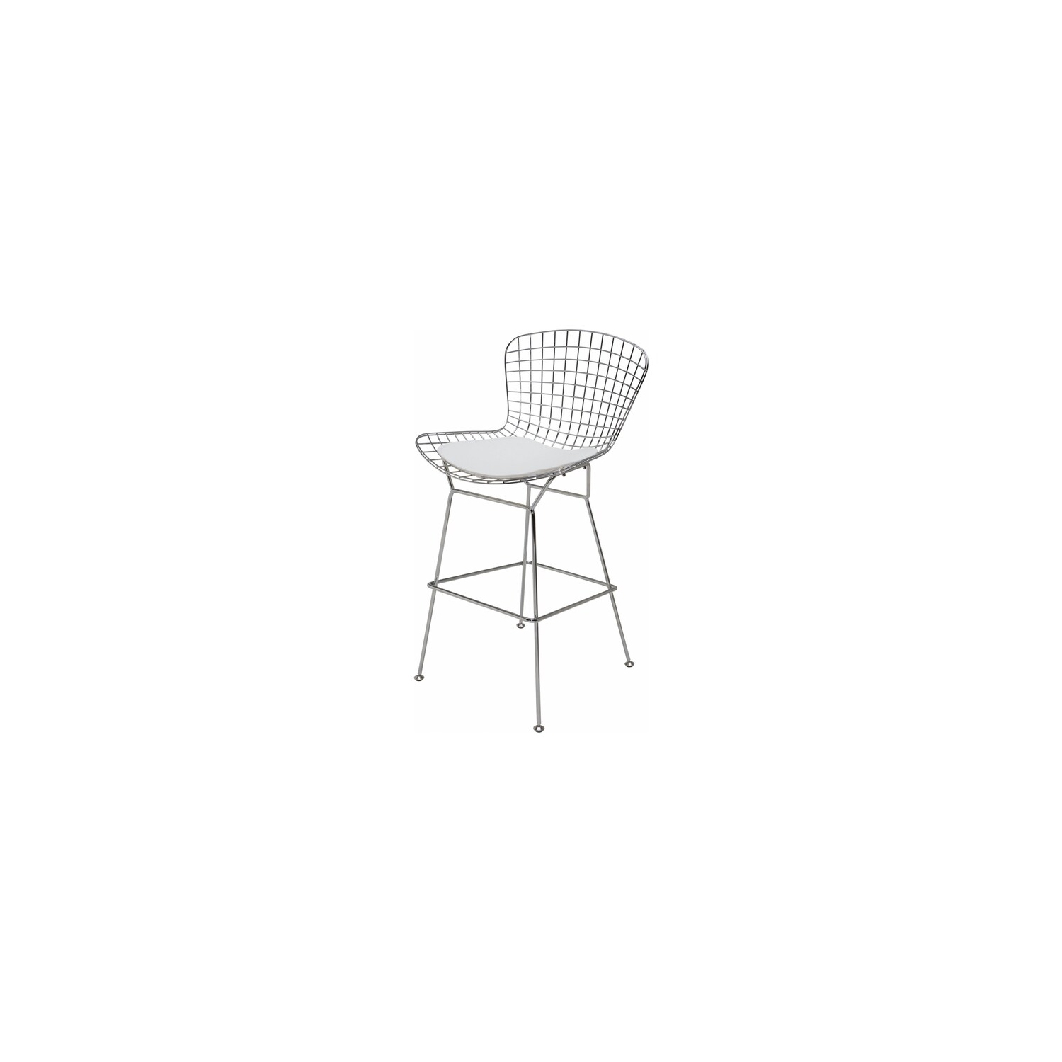 Nicer Furniture® Harry Bertoia Chromed Steel Wire Frame Counter Height Stool with Leatherette PU Pad - Set of 1