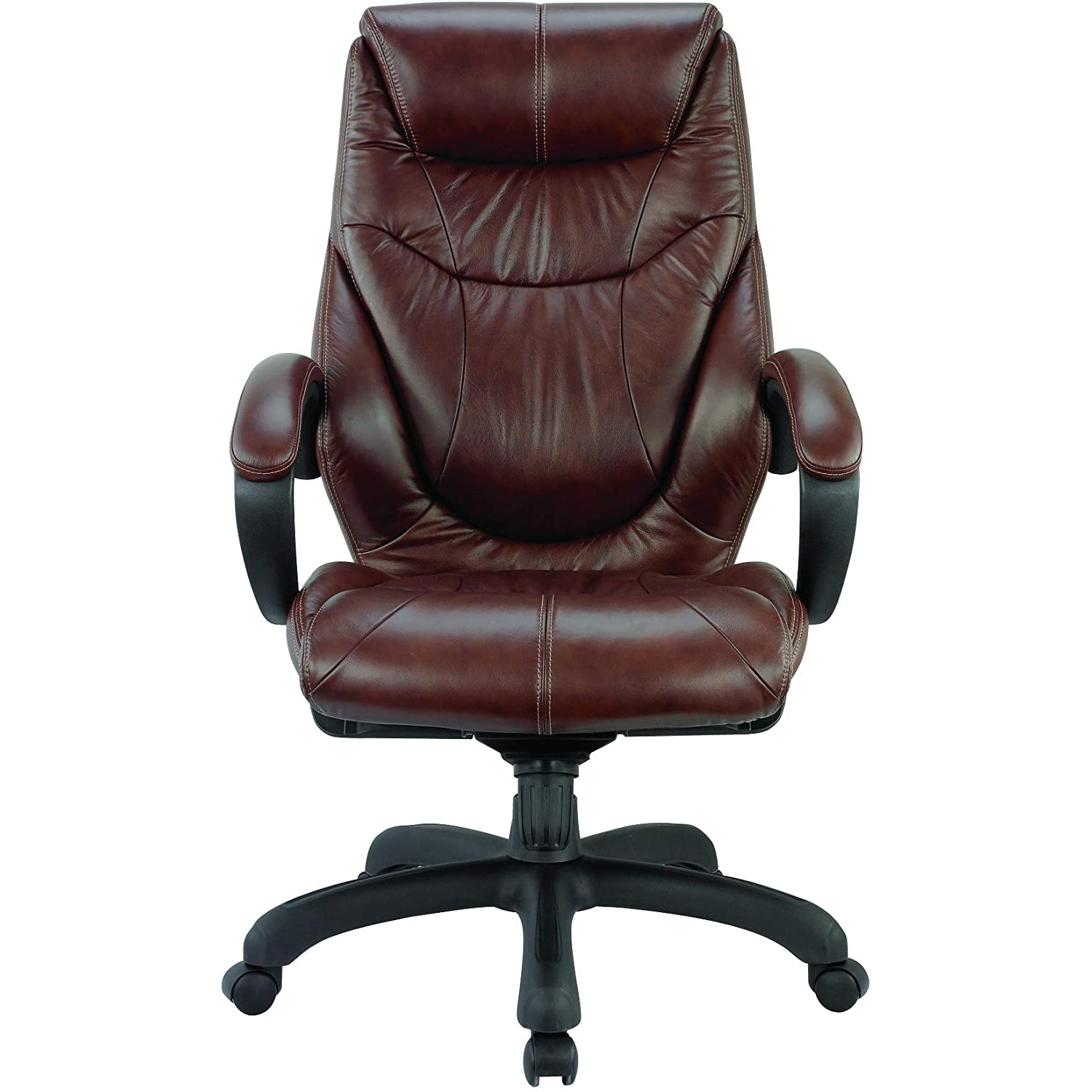 Nicer Furniture – Fauteuil de bureau en cuir véritable à dossier haut, brun chocolat