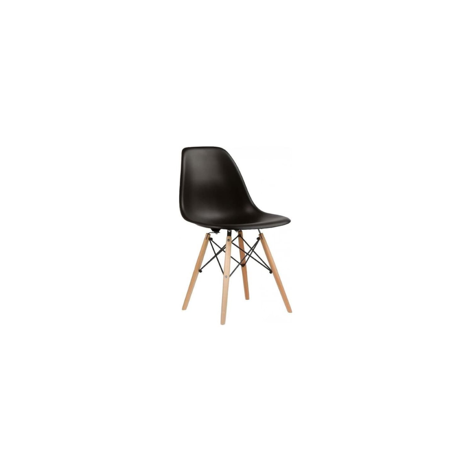 Nicer Furniture Set of Two Black - Eames Style Side Chair with Natural Wood Legs Eiffel Dining Room Chair