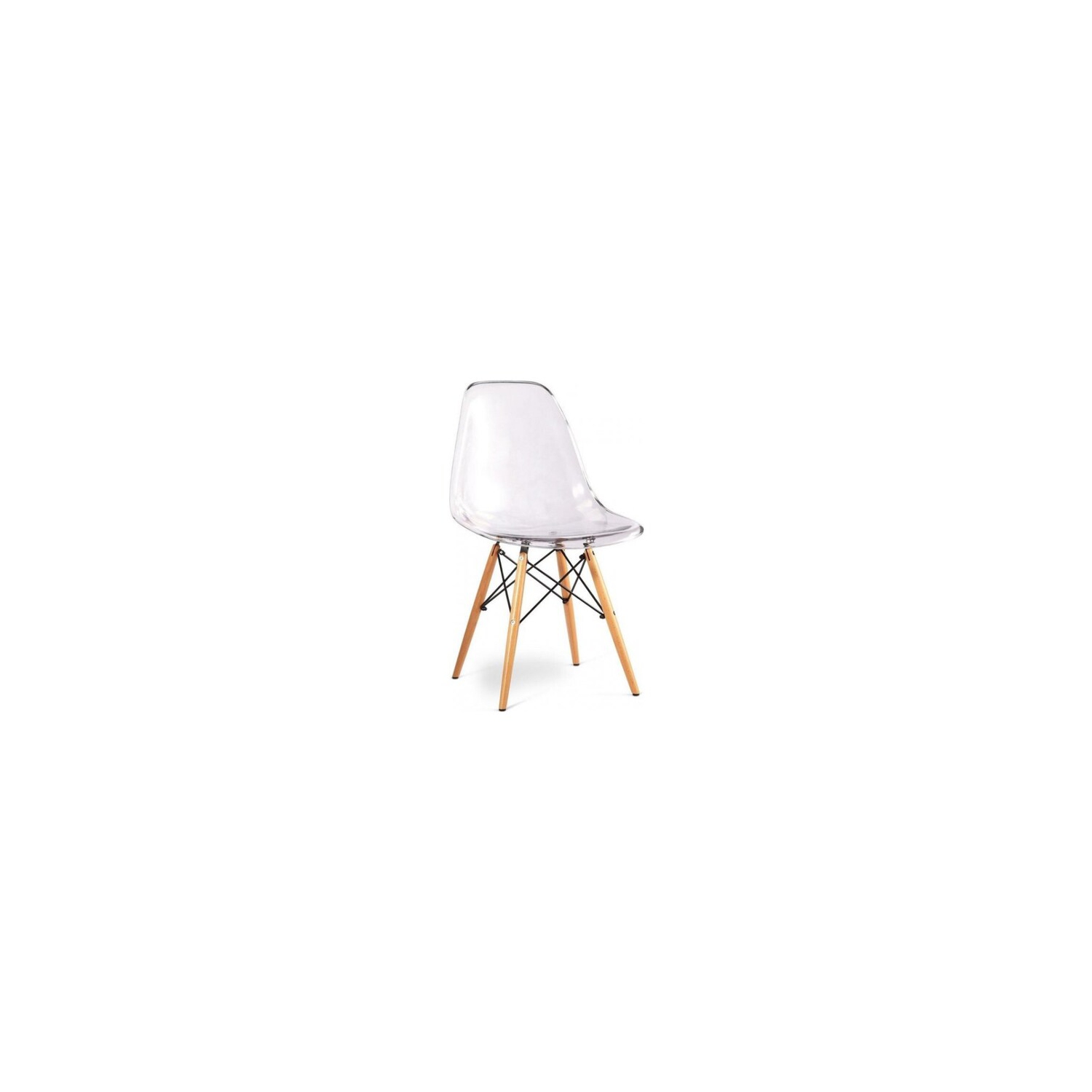 Nicer Furniture Set of One Clear - Eames Style Side Chair with Natural Wood Legs Eiffel Dining Room Chair