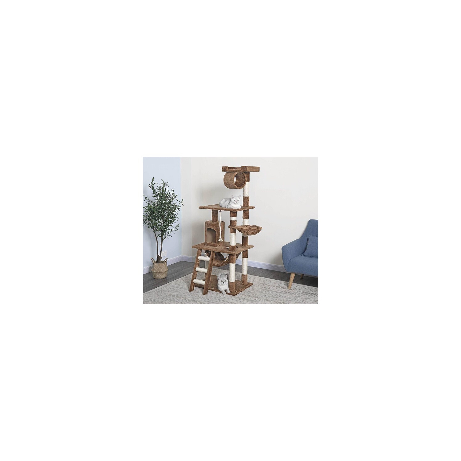iPet 56 Inch Cat Tree Condo Cat Furniture Scratching Post Pet House Cat Exercise Tree in Brown