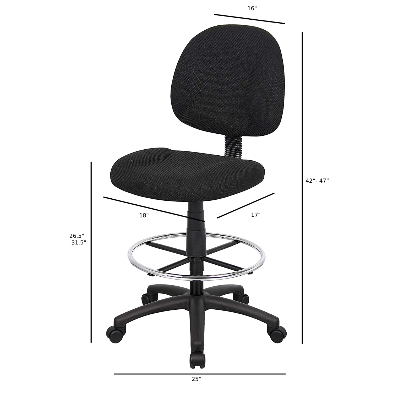 OCC Tabouret avec Pied de rédaction Ring et sans bras en tissu noir Chaise rédaction