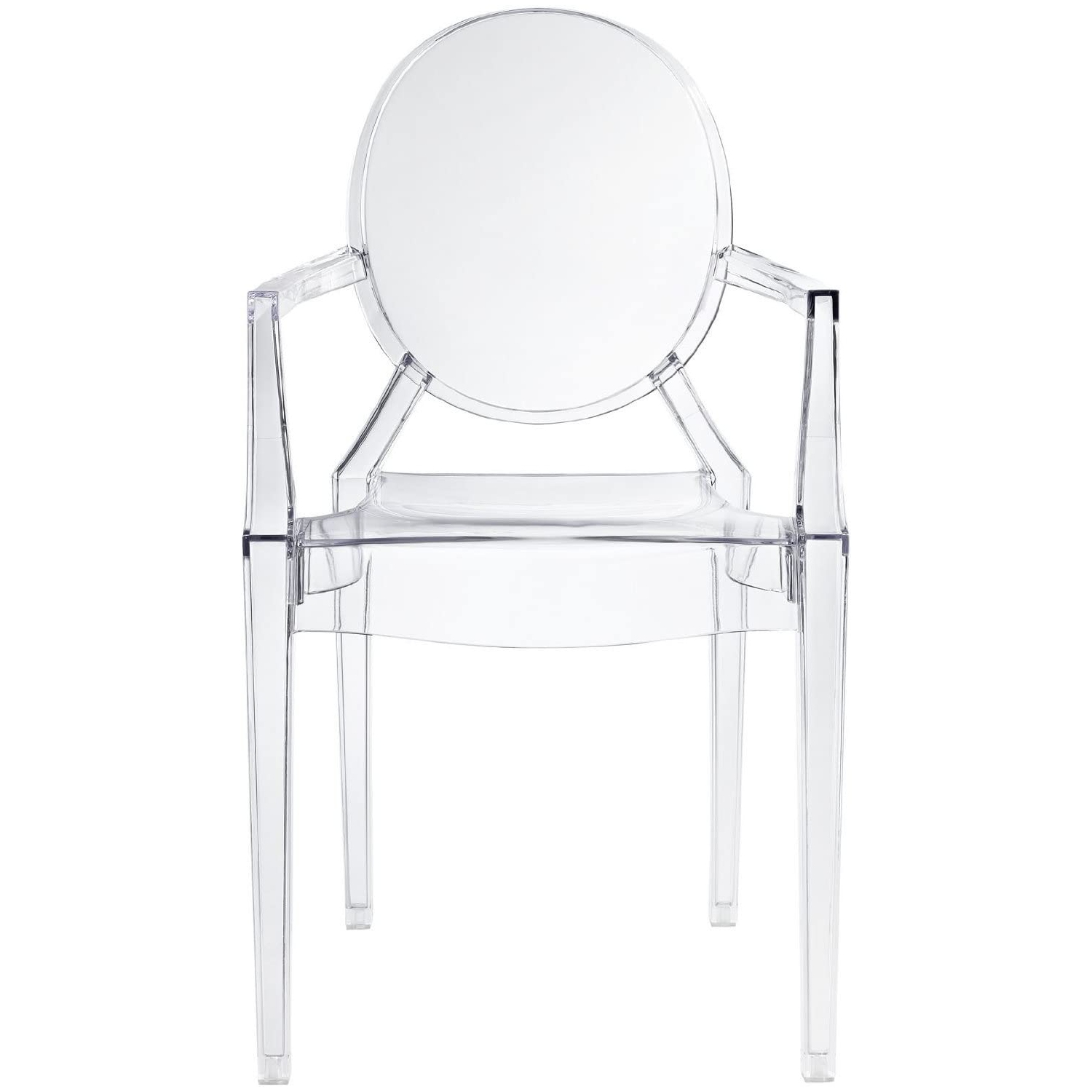 Nicer Furniture® Set of 1 Philippe Starck Louis XVI Ghost Chair with Arms Polycarbonate Plastic in Clear Transparent Crystal