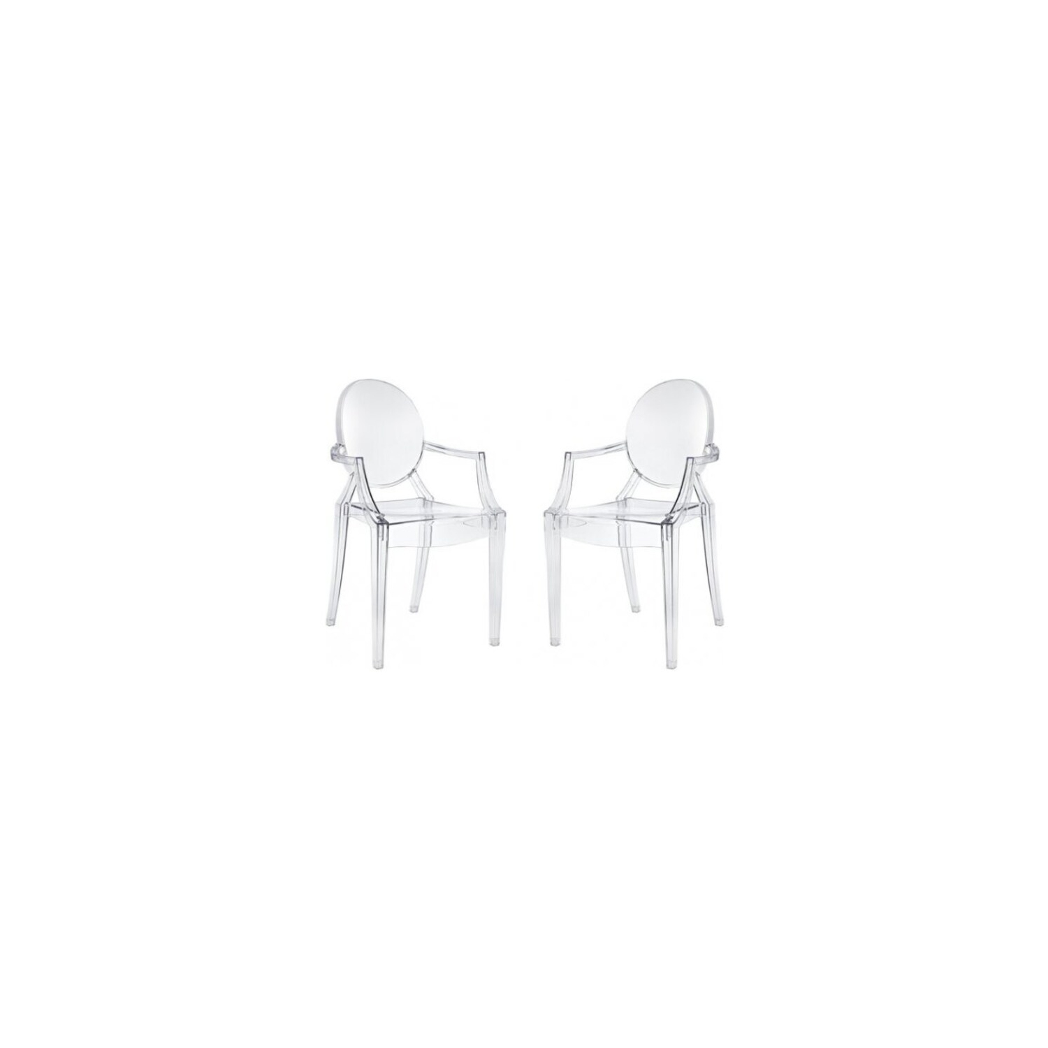 Nicer Furniture® Lot de 2 Philippe Starck Louis XVI Ghost Chair avec des armes en plastique polycarbonate transparent en cristal clair