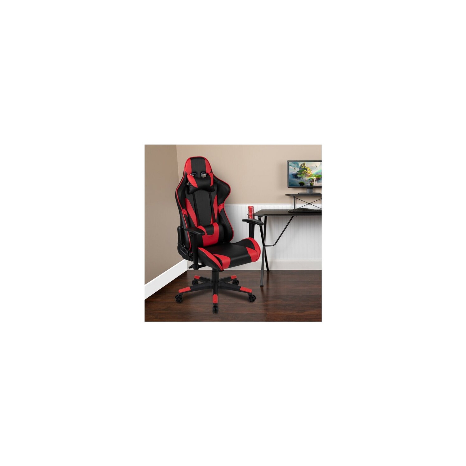 Nicer Furniture Ergonomic Racing Gaming Chair with Head Cushions and Adjustable Armrest Red