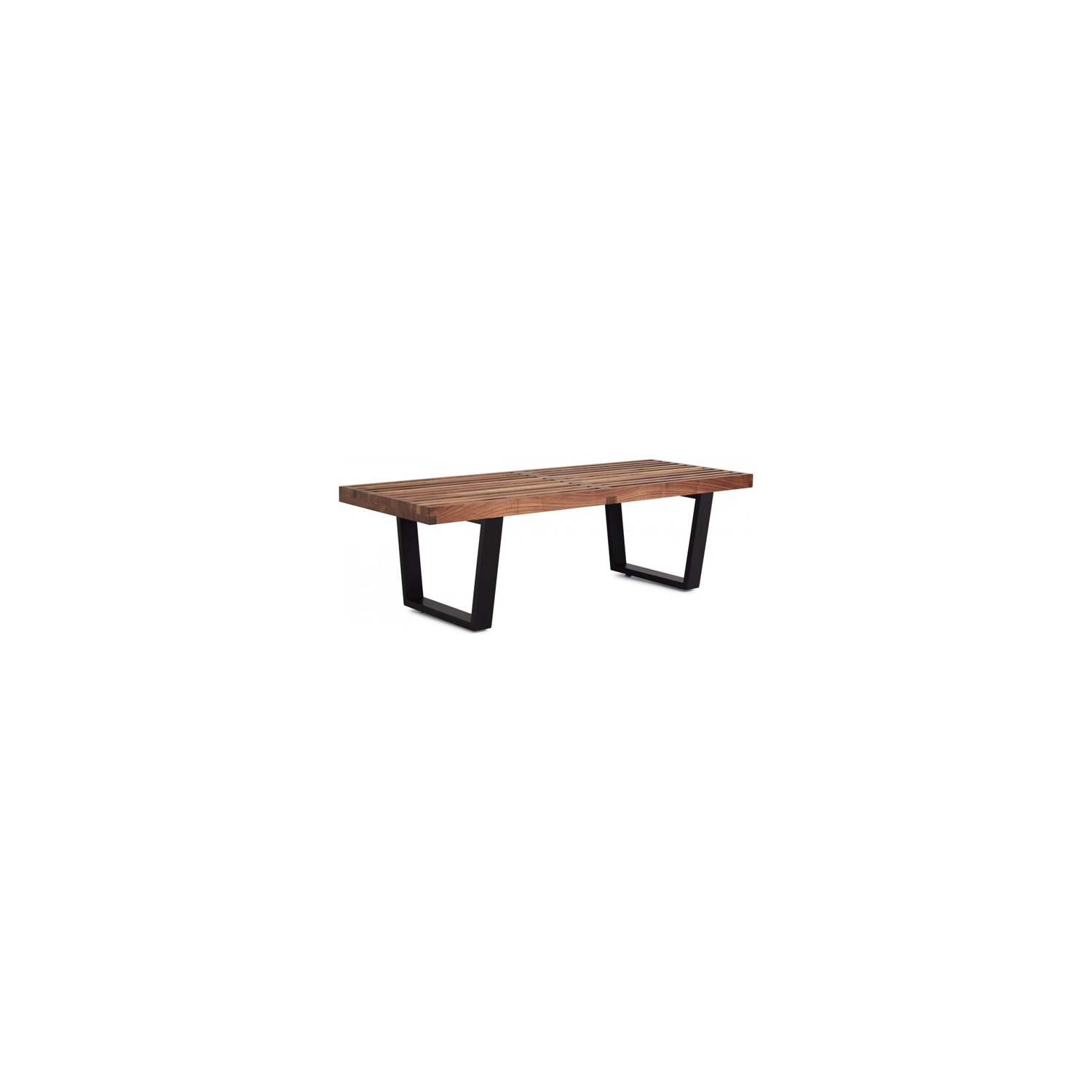 Nicer Furniture® George Nelson Platform Bench with Hardwood Top Finish and Black Painted Solid Wood Legs Walnut Finish 4 Feet