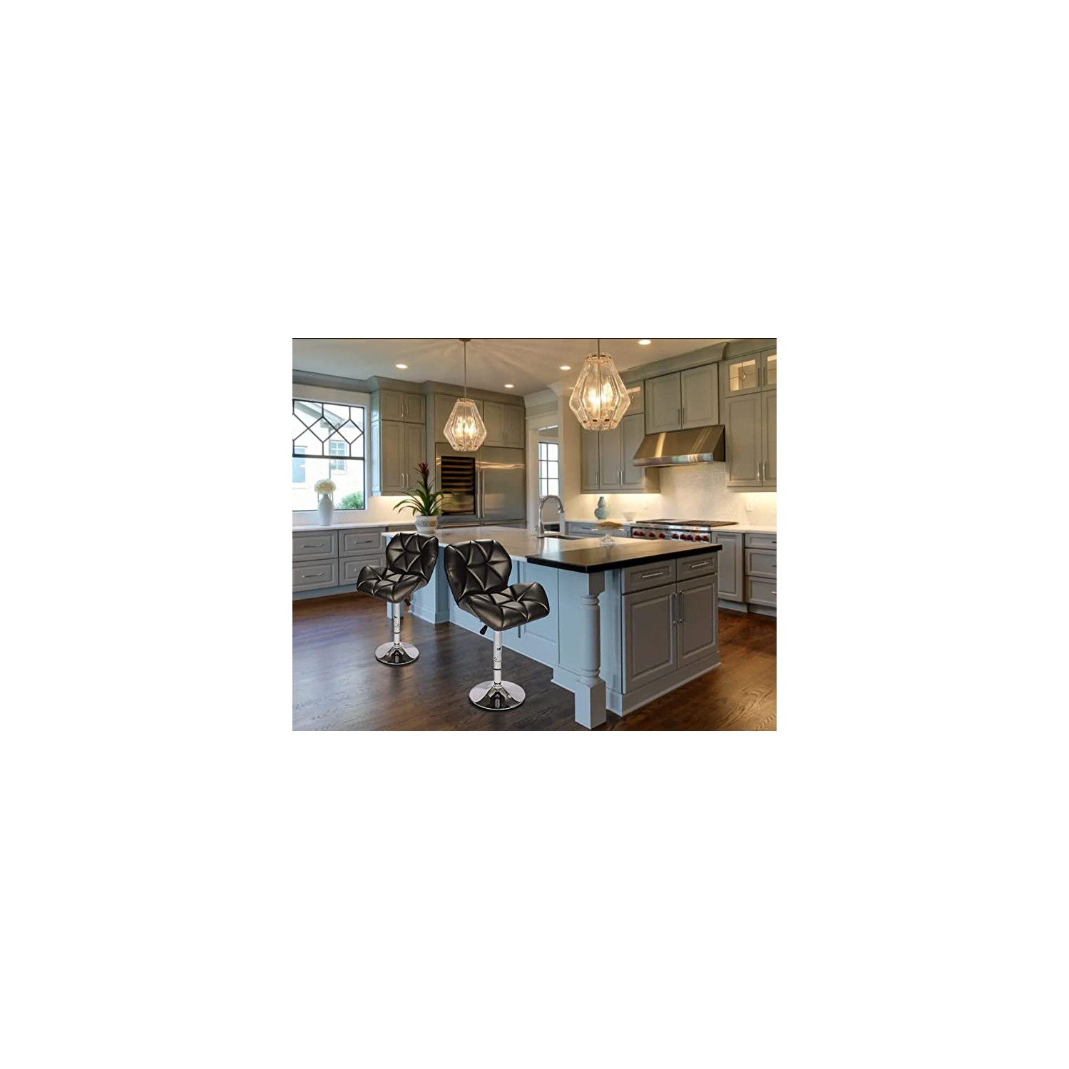 Mobilier moderne Tripatch Nicer PU de salle à manger réglable Tabouret de bar en noir - Lot de 2