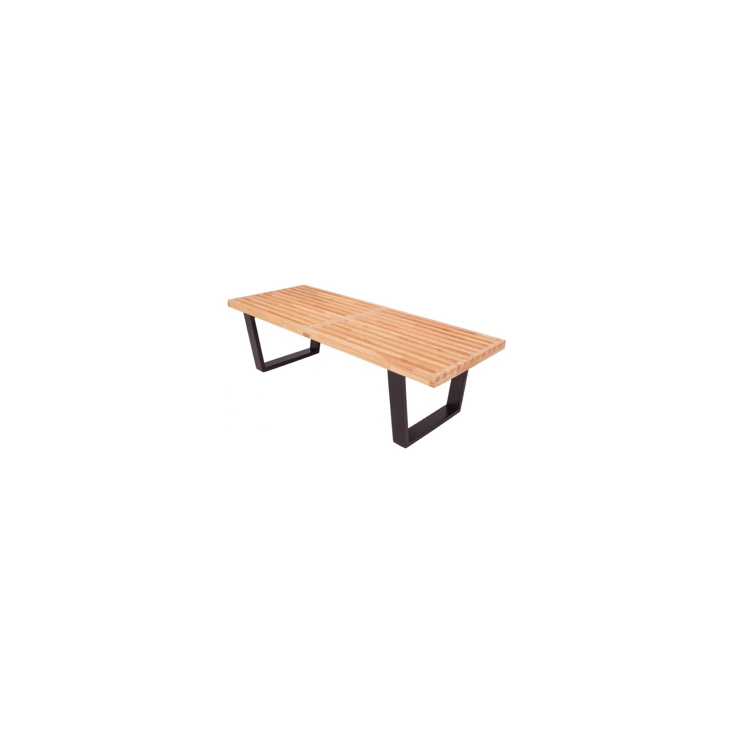 Le banc de plate-forme George Nelson de Nicer Furniture® avec dessus en bois dur et pattes en bois massif peintes noir, fini naturel, 4 pieds
