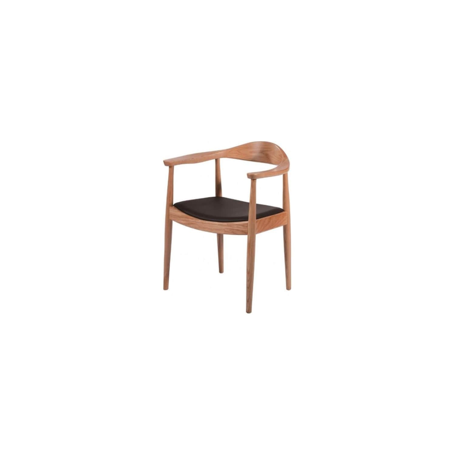 Hans Wegner ronde présidentielle salle à manger FAUTEUIL-Cadre en bois avec Black PU coussin d'assise naturel Finition-2