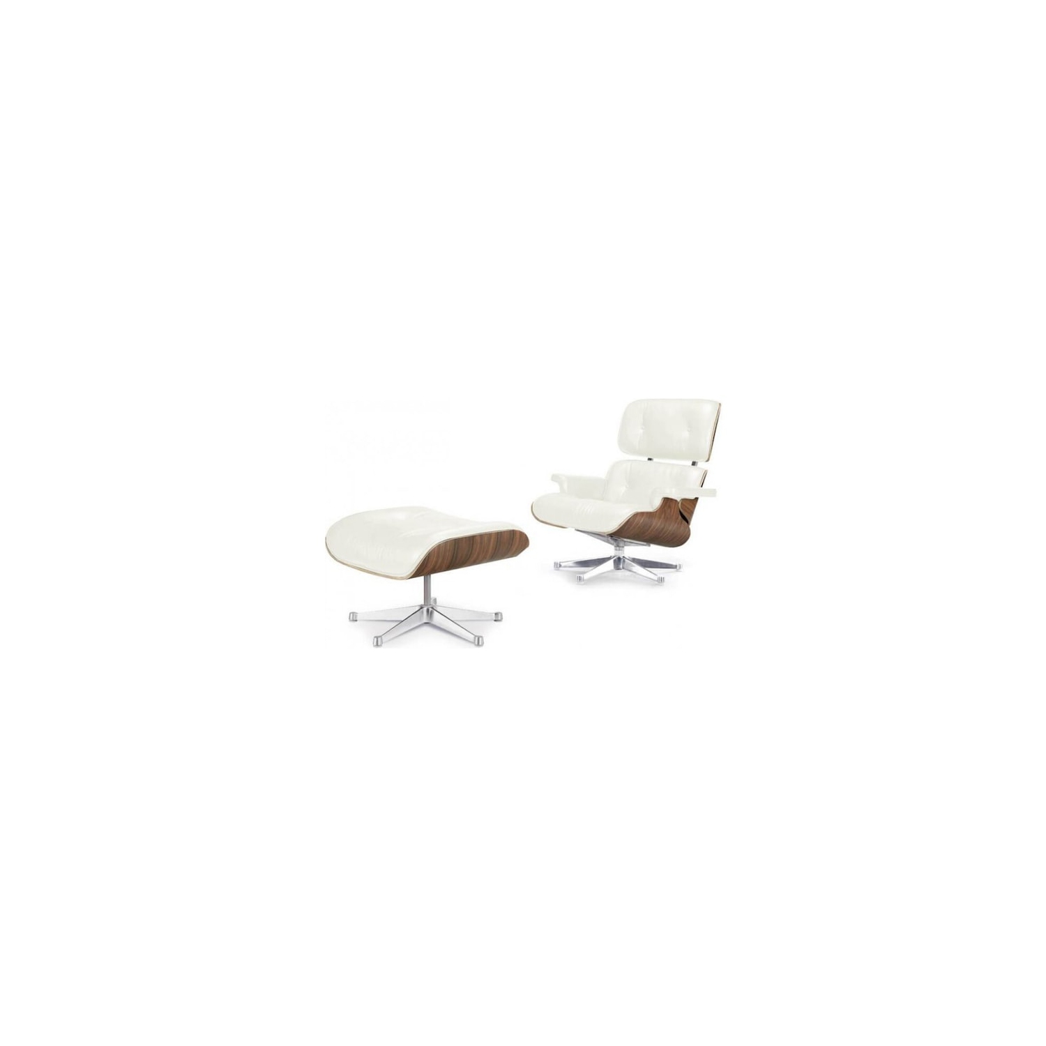 Eames Lounge Chair and Ottoman White 100% Italian Genuine Full Grain Leather with white Oak Wood Finish