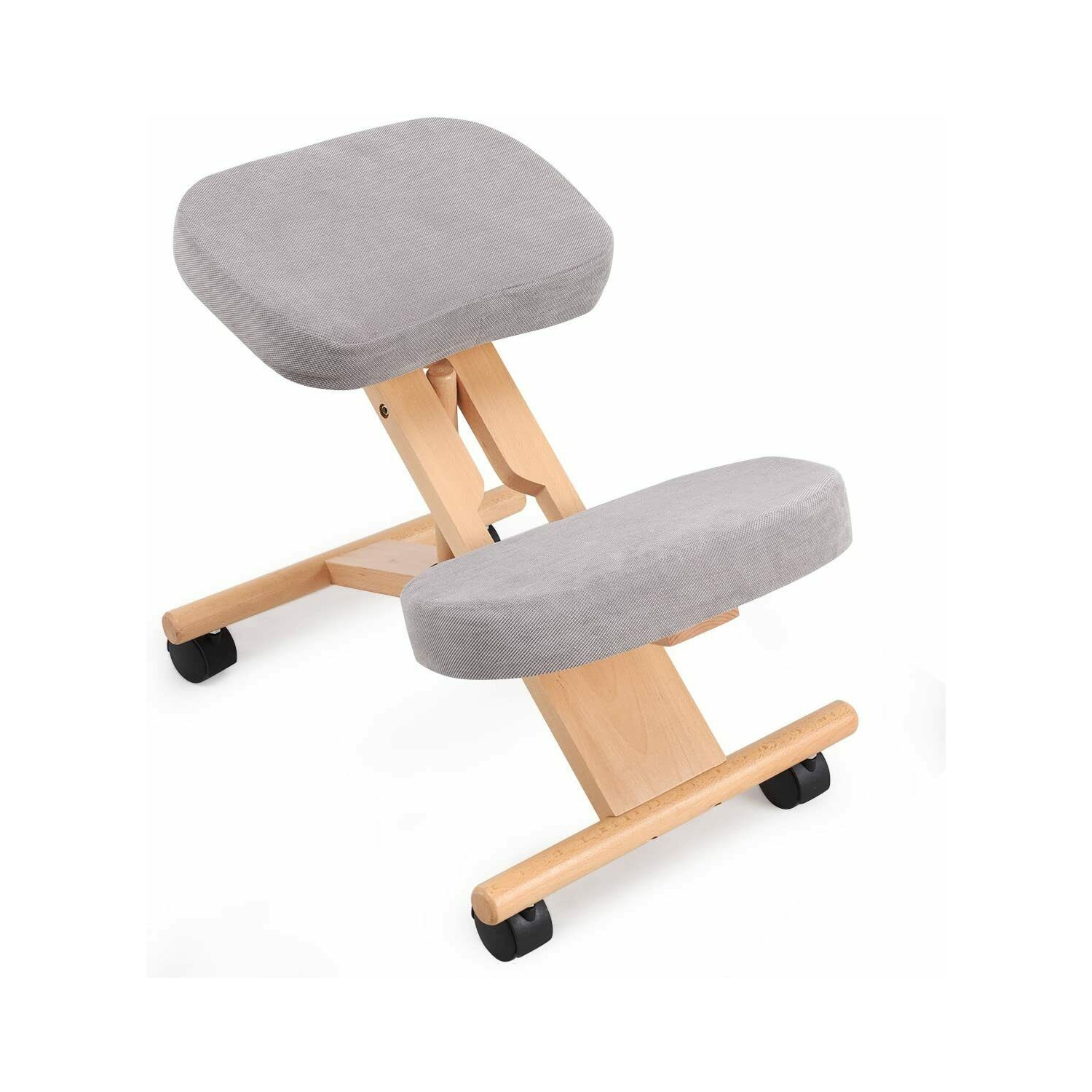 Nicer Furniture Kneeling Chair with Memory Foam Natural Wooden Frame Gray Fabric