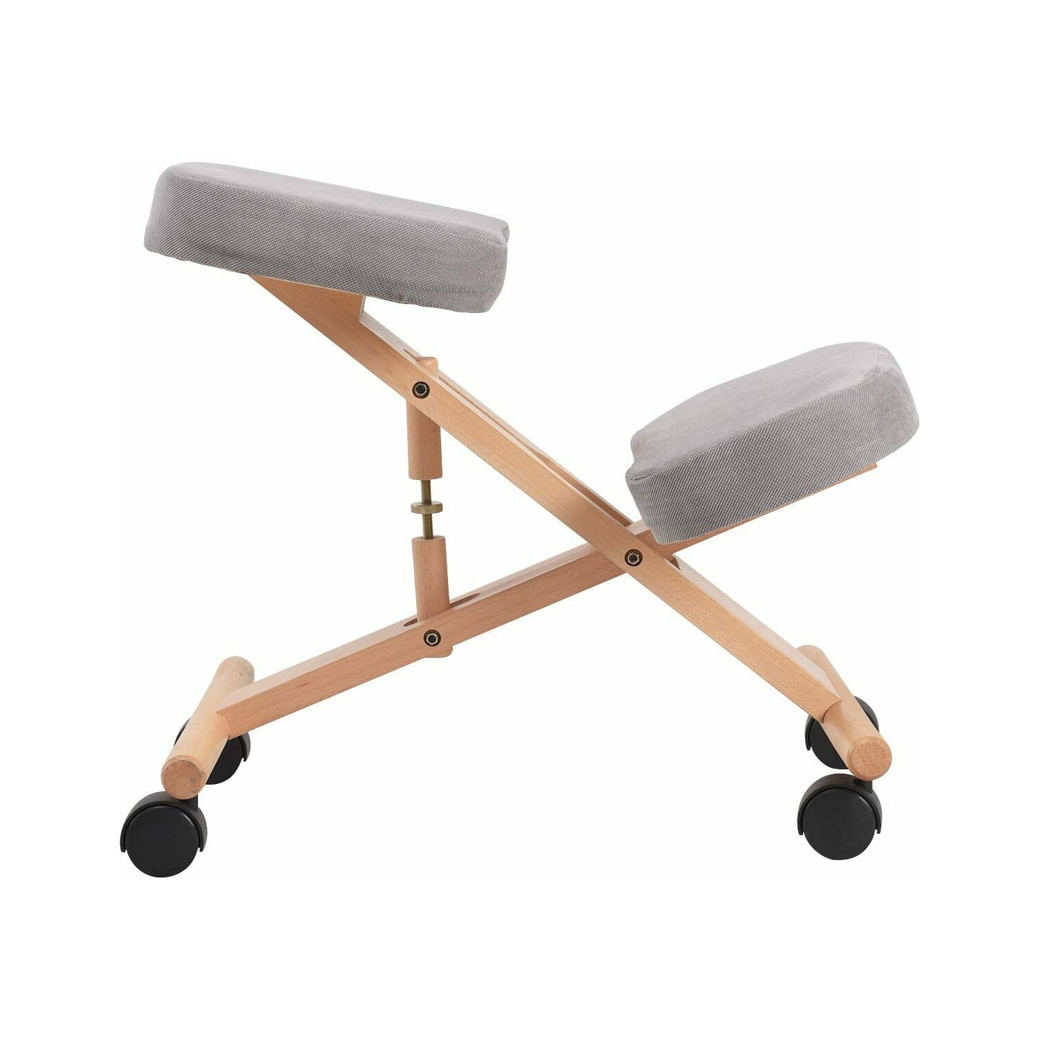 Nicer Furniture Kneeling Chair with Memory Foam Natural Wooden Frame Gray Fabric