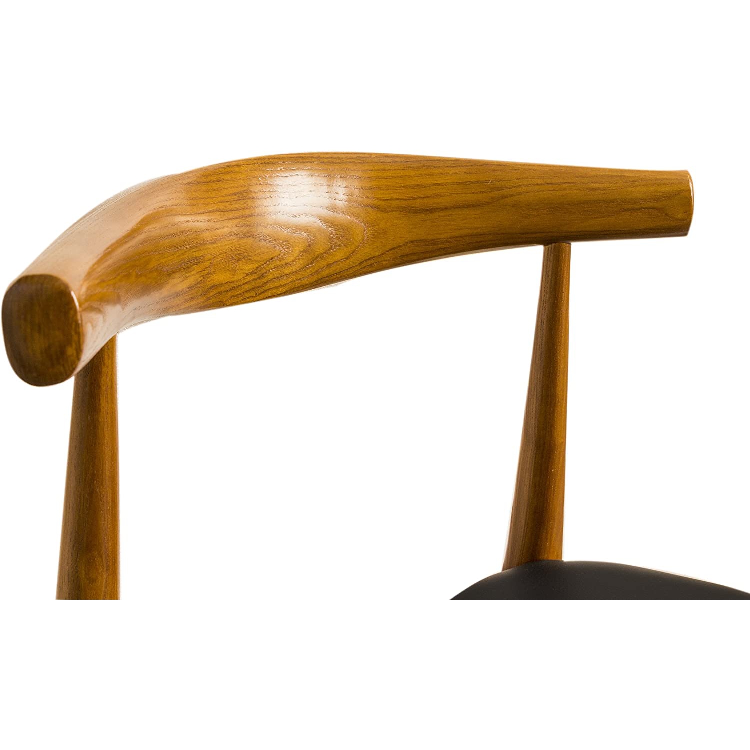 Hans Wegner Style Elbow Dining Chair, Black Faux Leather Seat Cushion Walnut Finish, Set of 2