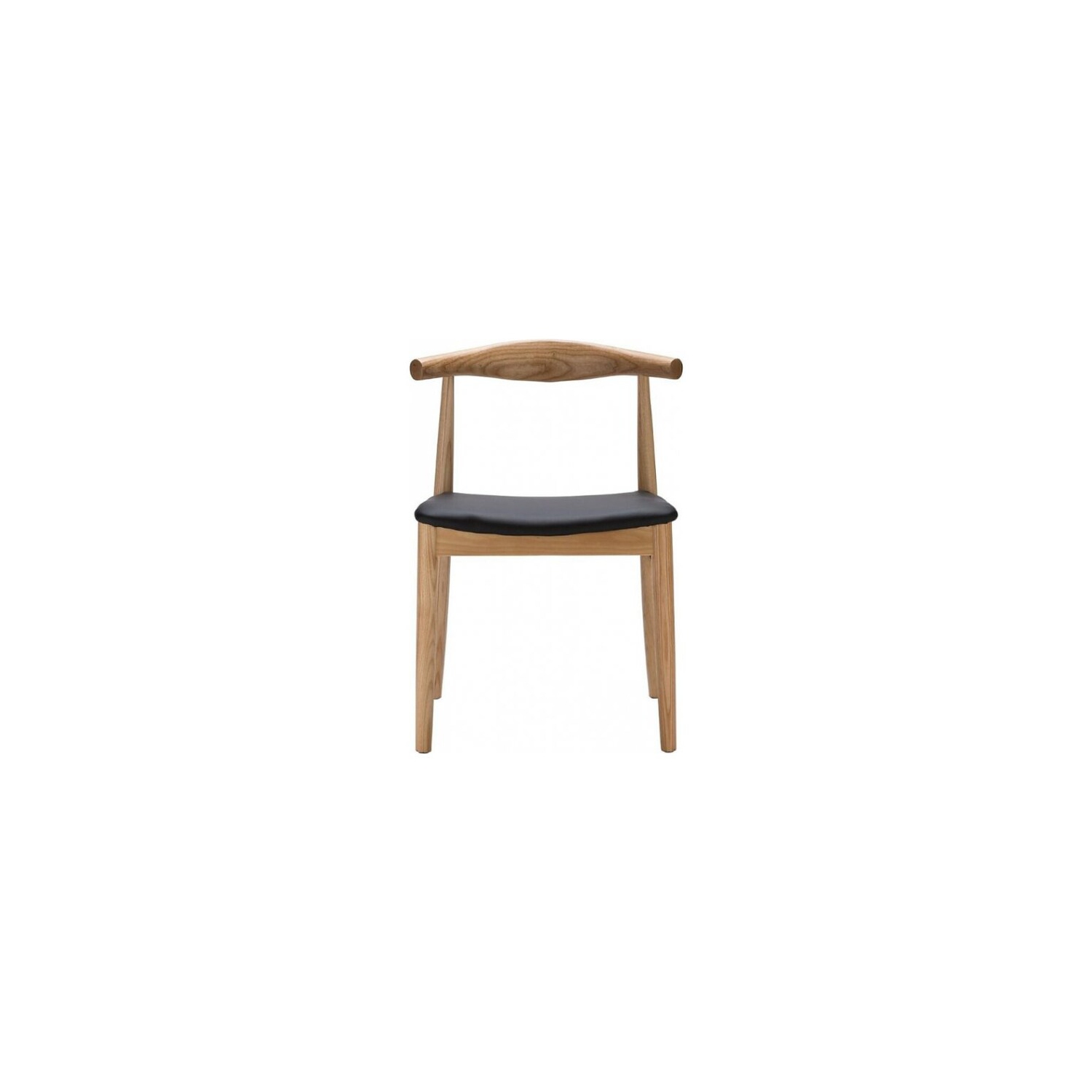 Hans Wegner Style Elbow Dining Chair, Black Faux Leather in Walnut Stain Finish-1
