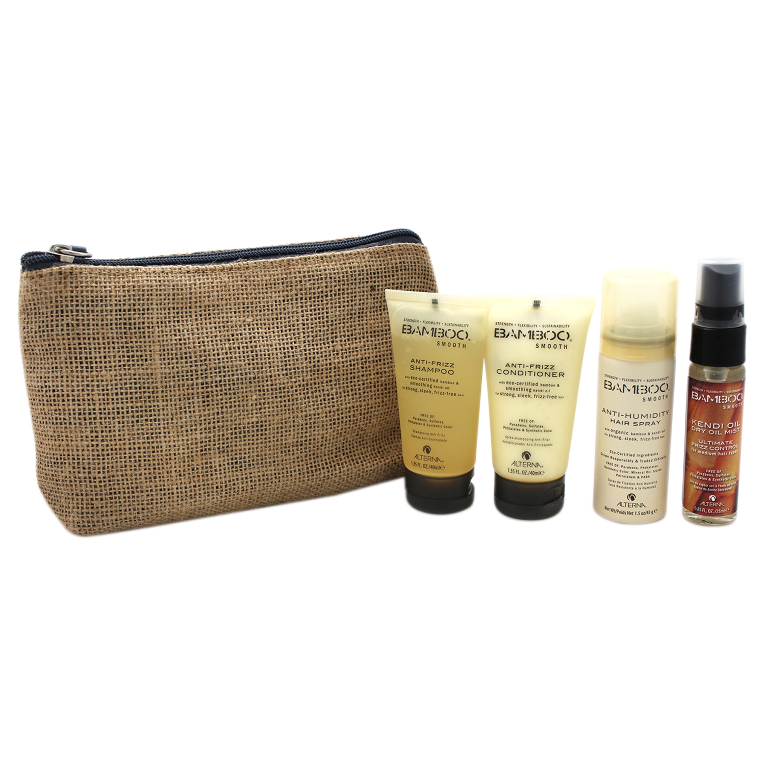 Bamboo Smooth on The Go Travel Kit by Alterna for Unisex - 4 Pc Kit 1.35oz Bamboo Smooth Anti-Frizz Shampoo, 1.35oz Bamboo Smooth Anti-Frizz
