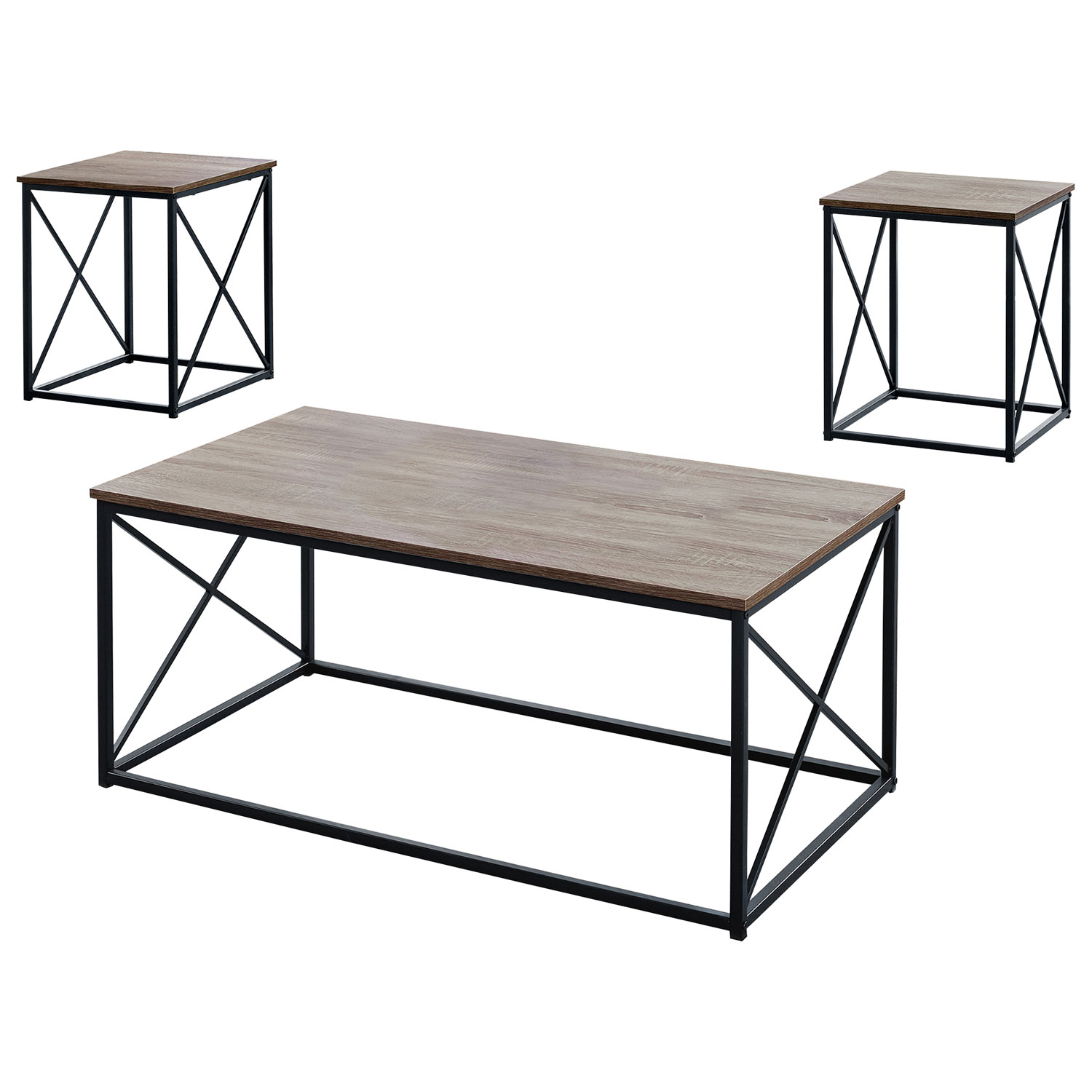 Monarch X-Leg Contemporary 3-Piece Coffee Table & End Tables Set - Taupe/Black